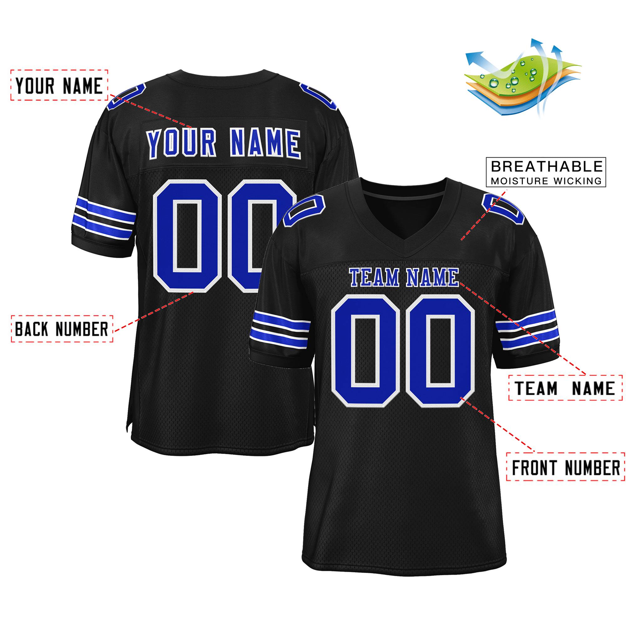 Custom Black Royal-White Classic Style Mesh Authentic American Football Jersey| KXKSHOP