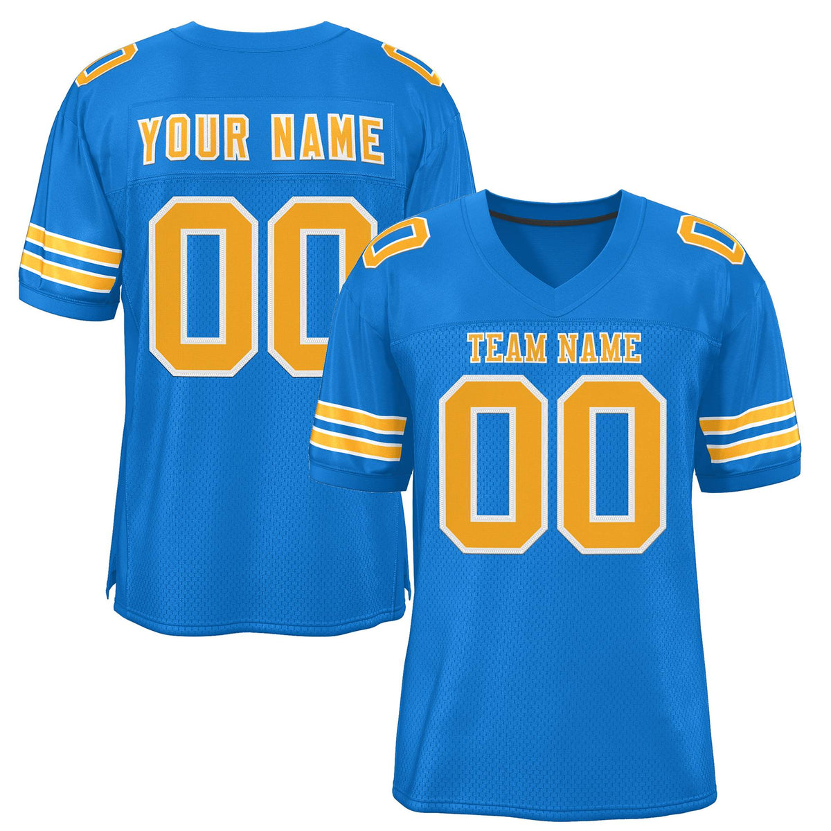 Custom Powder Blue Gold-White Classic Style Mesh Authentic American Football Jersey| KXKSHOP