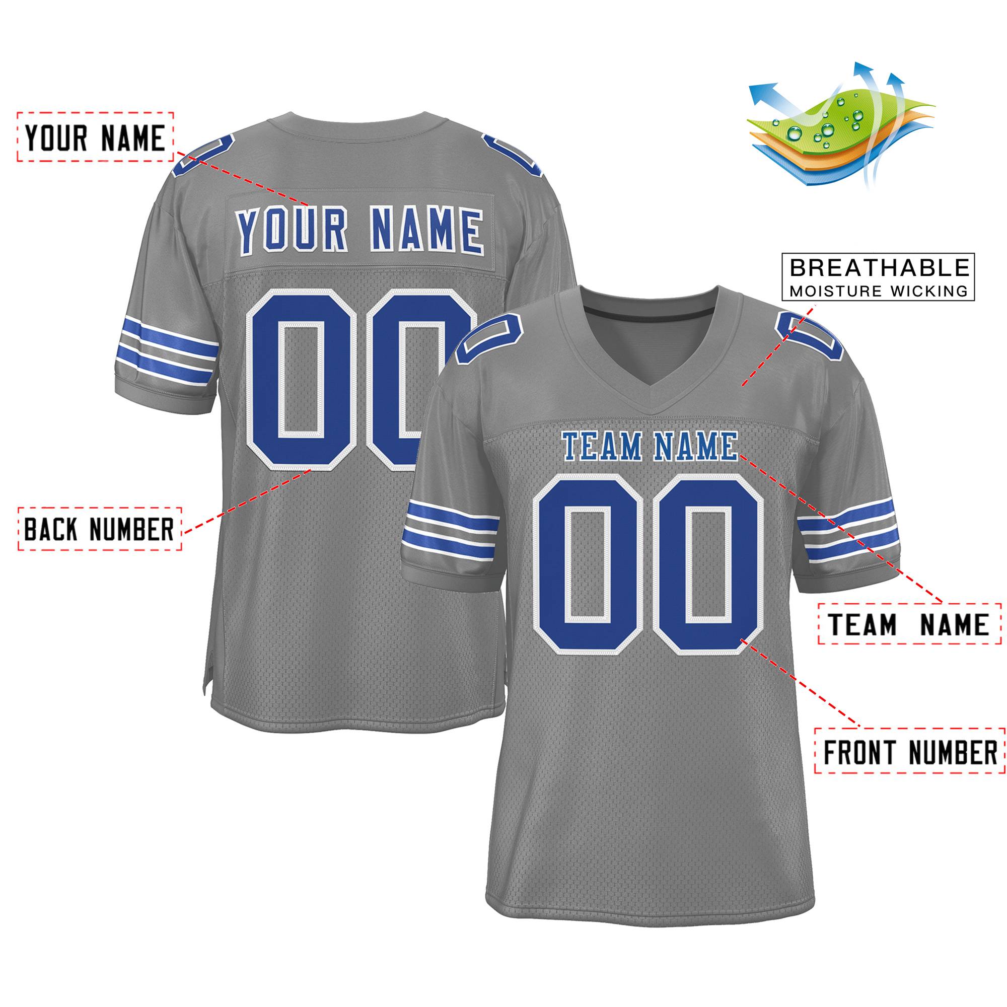 Custom Gray Royal-White Classic Style Mesh Authentic American Football Jersey| KXKSHOP