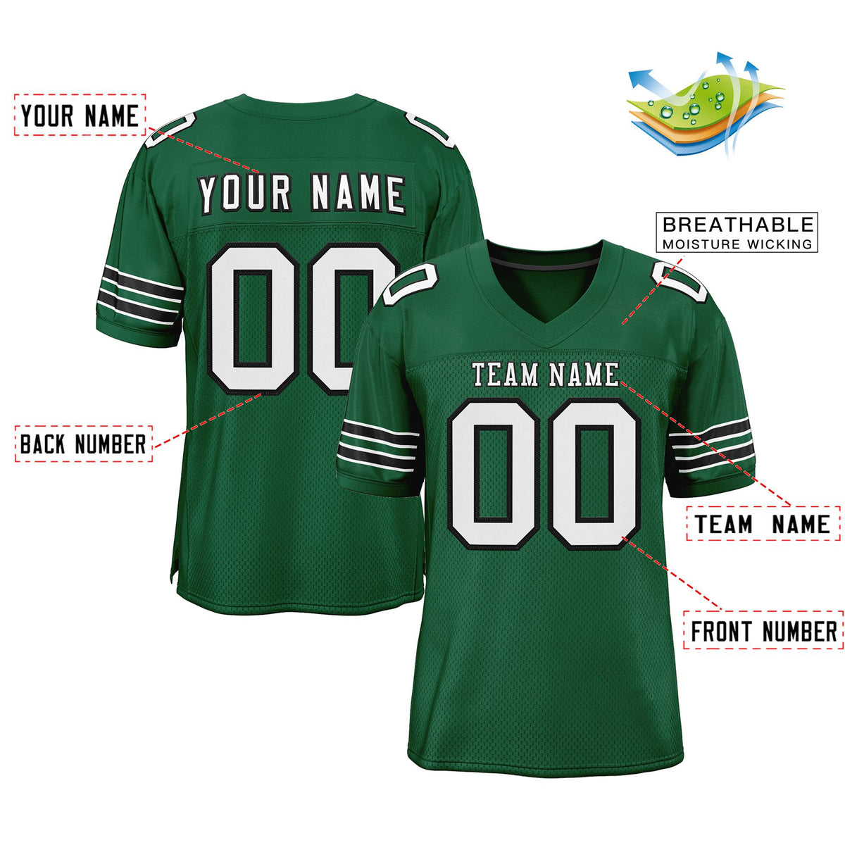 Custom Green White-Black Classic Style Mesh Authentic American Football Jersey| KXKSHOP
