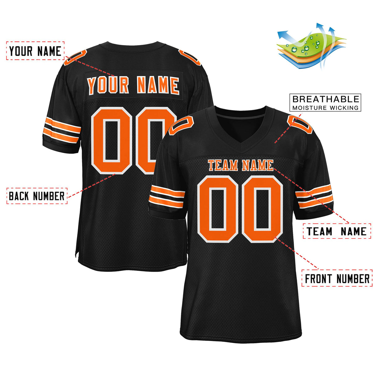 Custom Black Orange-White Classic Style Mesh Authentic American Football Jersey| KXKSHOP