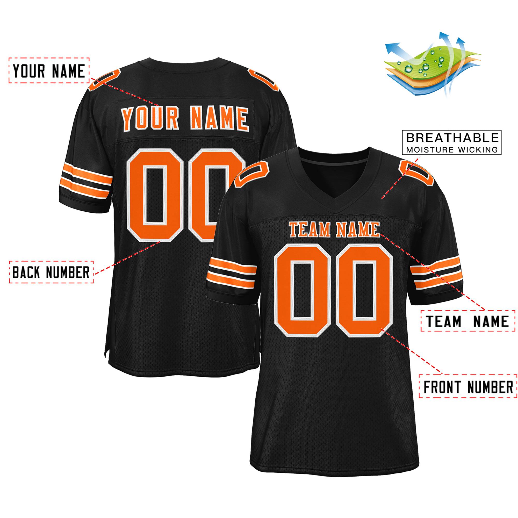 Custom Black Orange-White Classic Style Mesh Authentic American Football Jersey| KXKSHOP
