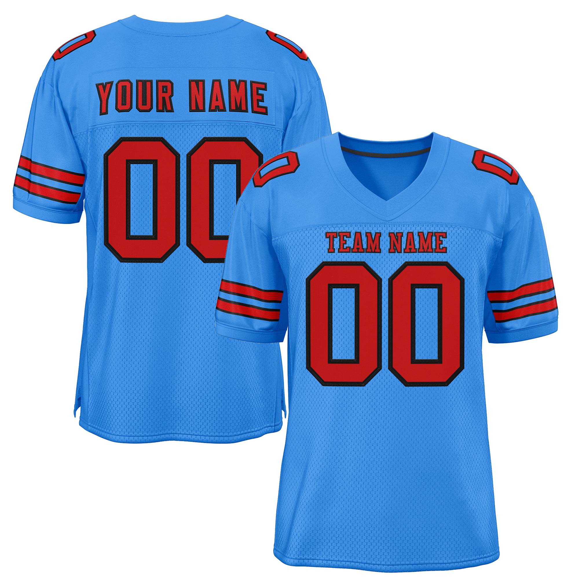 Custom Powder Blue Red-Black Classic Style Mesh Authentic American Football Jersey| KXKSHOP