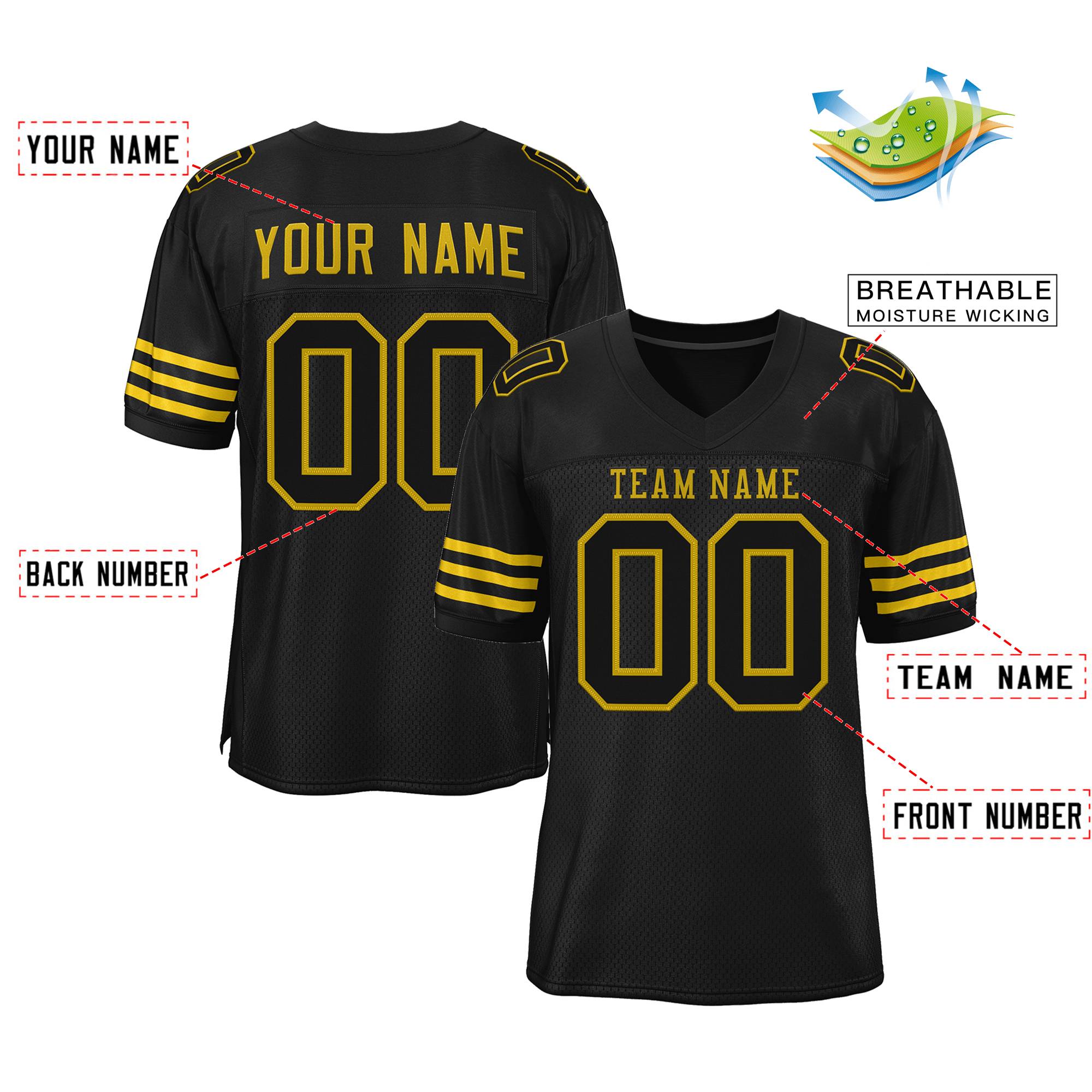 Custom Black Old Gold Classic Style Mesh Authentic American Football Jersey| KXKSHOP