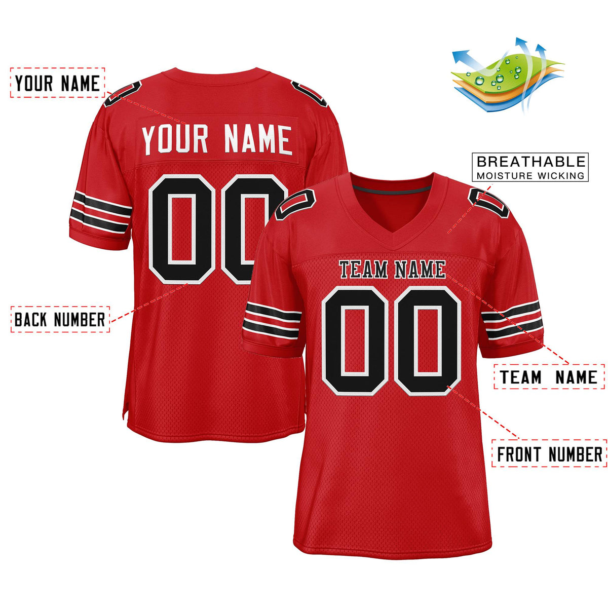 Custom Red Black-White Classic Style Mesh Authentic American Football Jersey| KXKSHOP