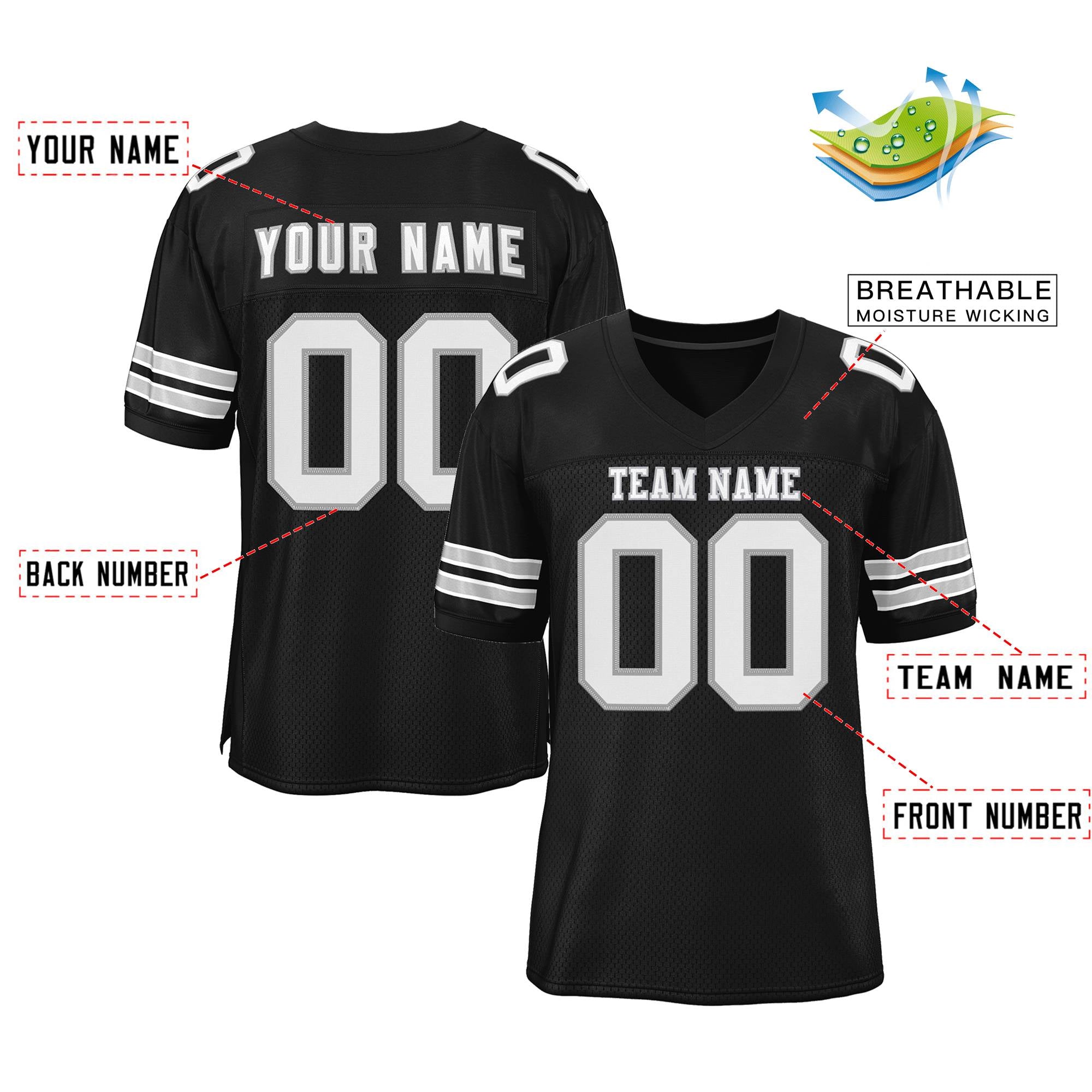 Custom Black White-Gray Classic Style Mesh Authentic American Football Jersey| KXKSHOP