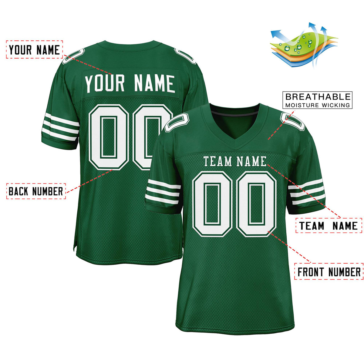 Custom Green White Classic Style Mesh Authentic American Football Jersey| KXKSHOP