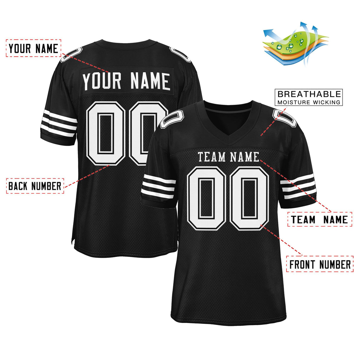 Custom Black White Classic Style Mesh Authentic American Football Jersey| KXKSHOP