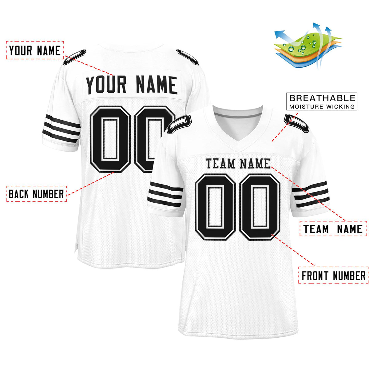 Custom White Black Classic Style Mesh Authentic American Football Jersey| KXKSHOP