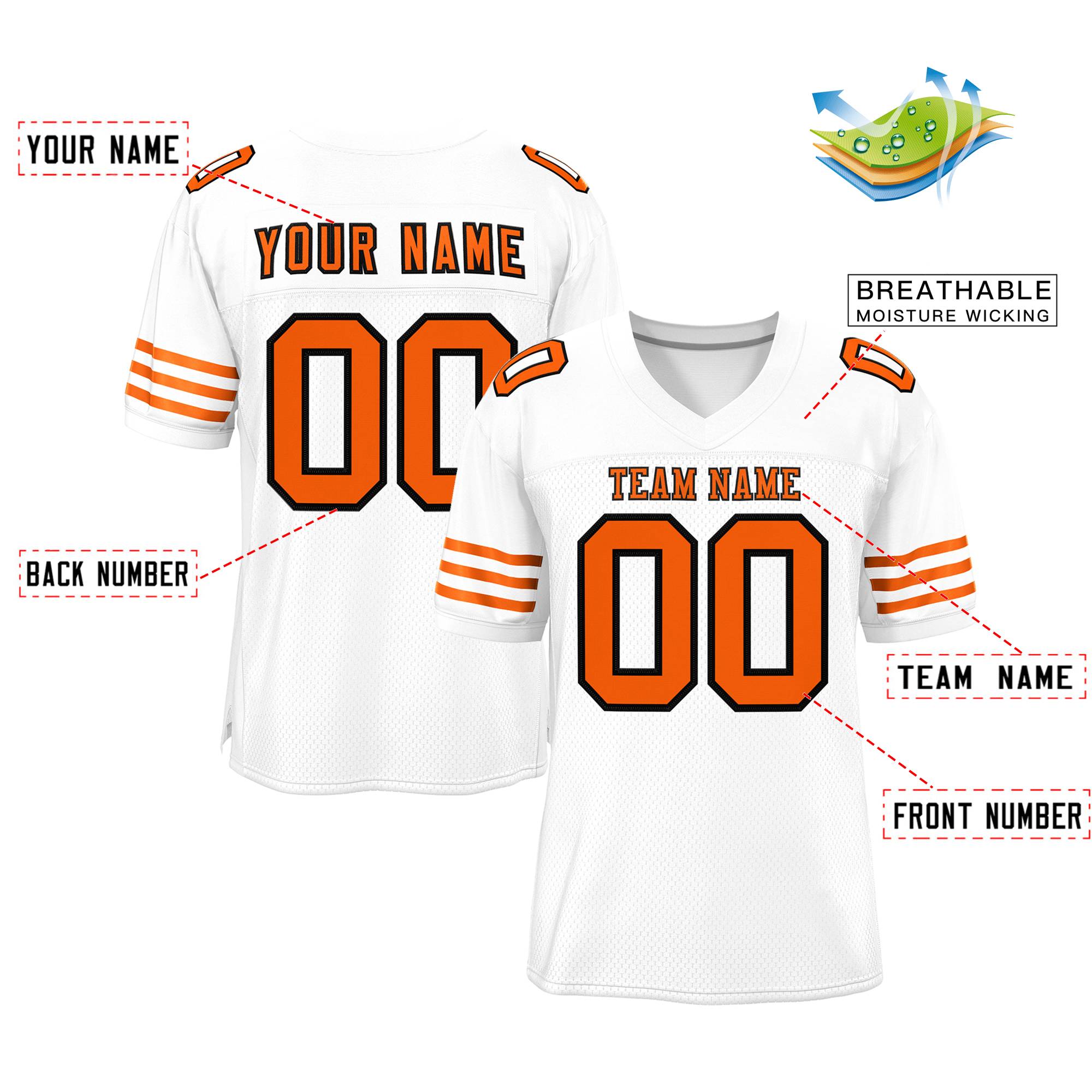 Custom White Orange-Navy Classic Style Mesh Authentic American Football Jersey| KXKSHOP