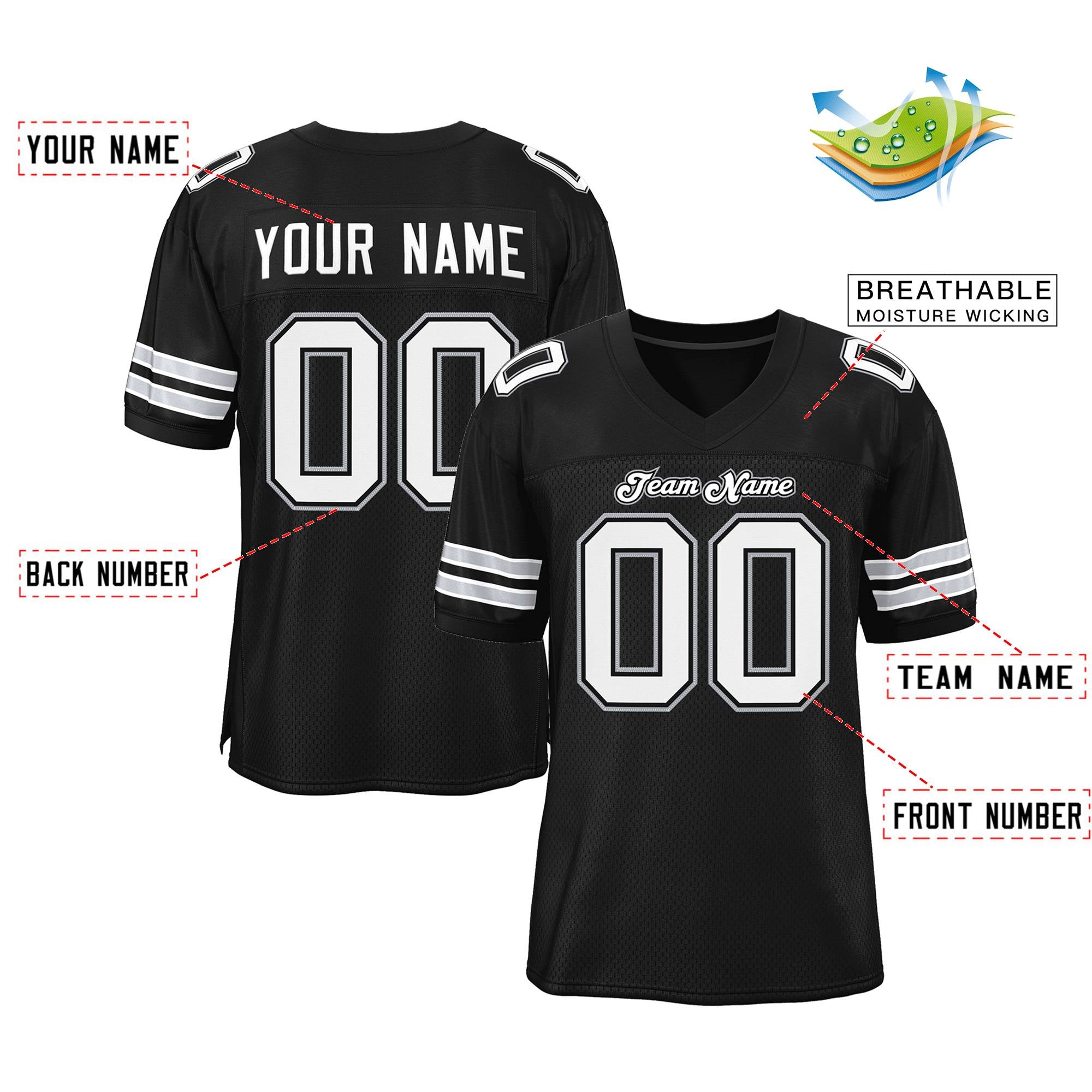Custom Black White-Gray Classic Style Mesh Authentic American Football Jersey| KXKSHOP