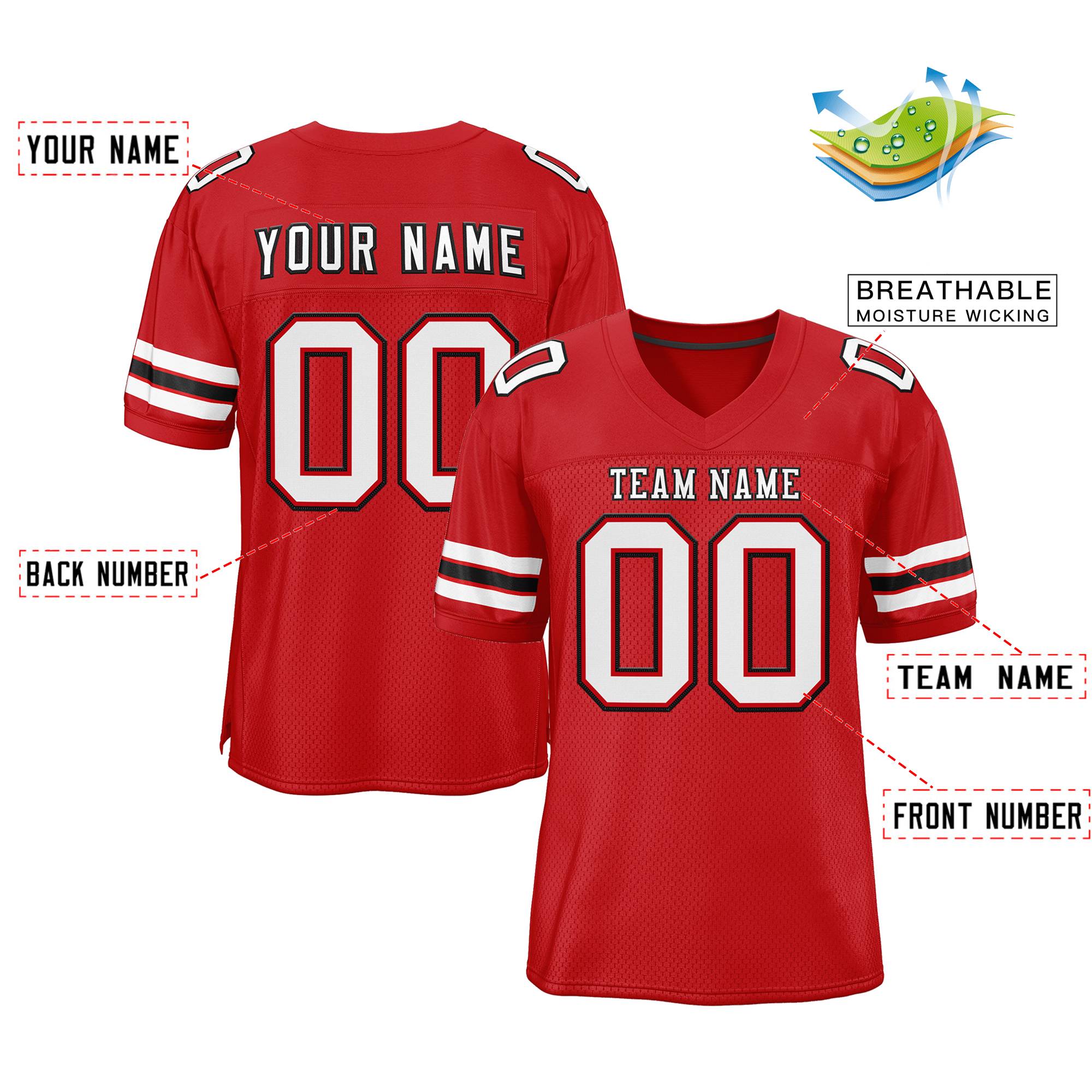 Custom Red White-Black Classic Style Mesh Authentic American Football Jersey| KXKSHOP