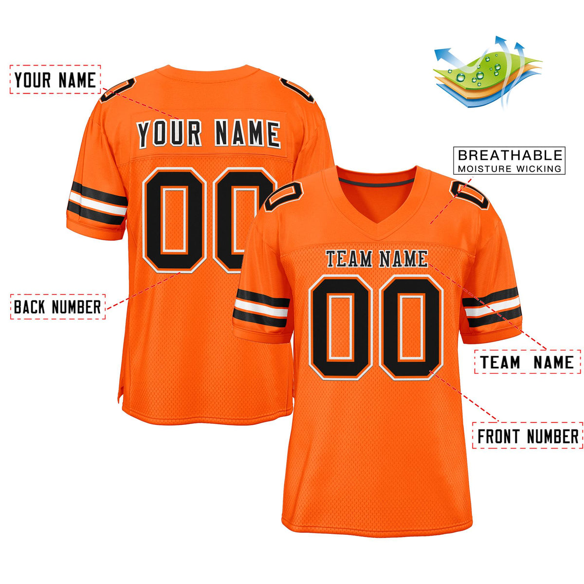 Custom Orange Black-White Classic Style Mesh Authentic American Football Jersey| KXKSHOP