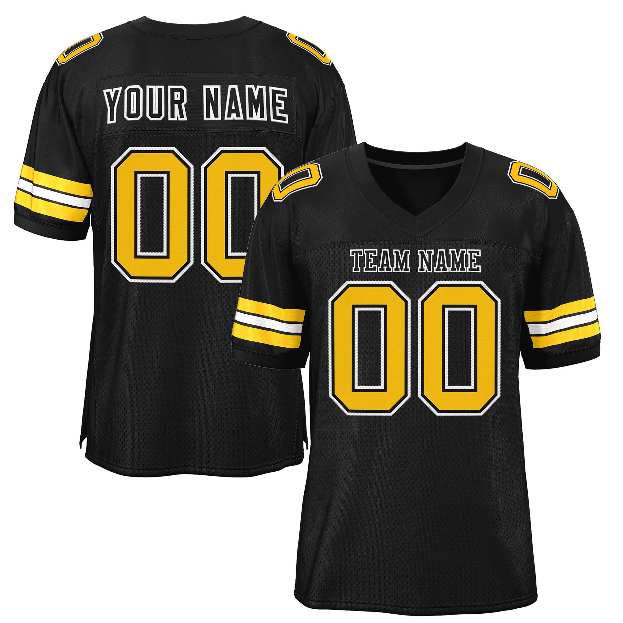 Custom Black Gold-White Classic Style Mesh Authentic American Football Jersey| KXKSHOP