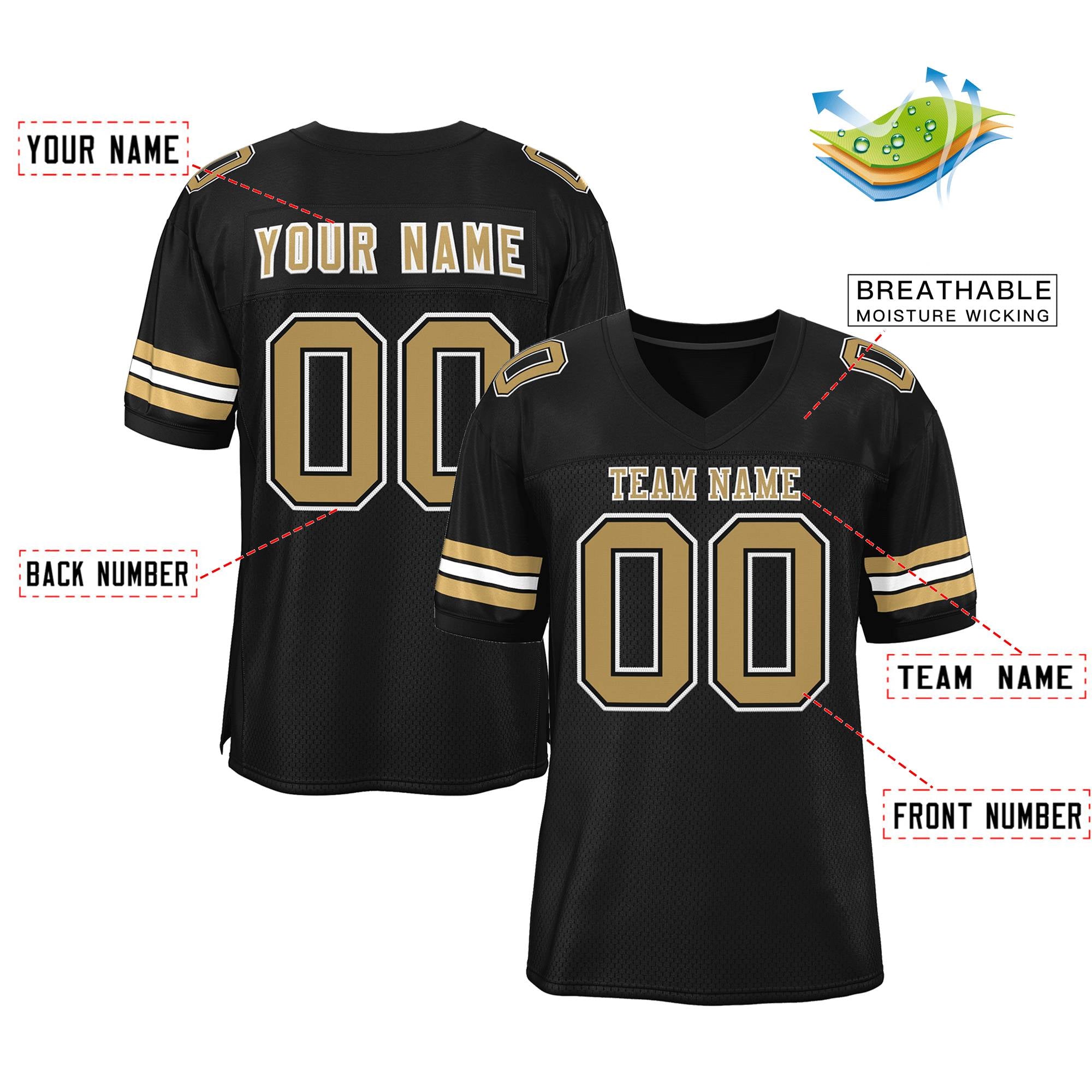 Custom Black Old Glod-White Classic Style Mesh Authentic American Football Jersey| KXKSHOP