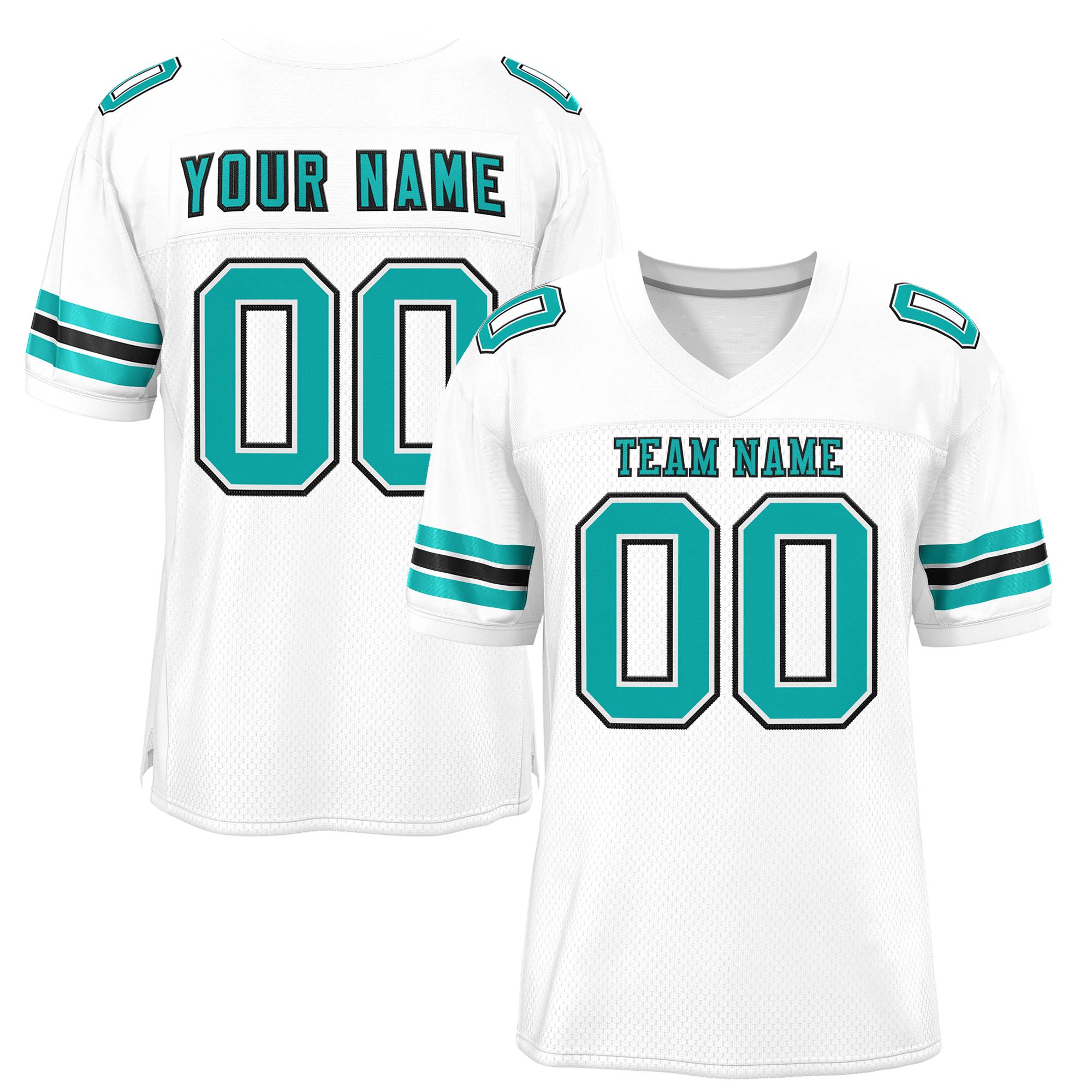 Custom White Aqua-Black Classic Style Mesh Authentic American Football Jersey| KXKSHOP