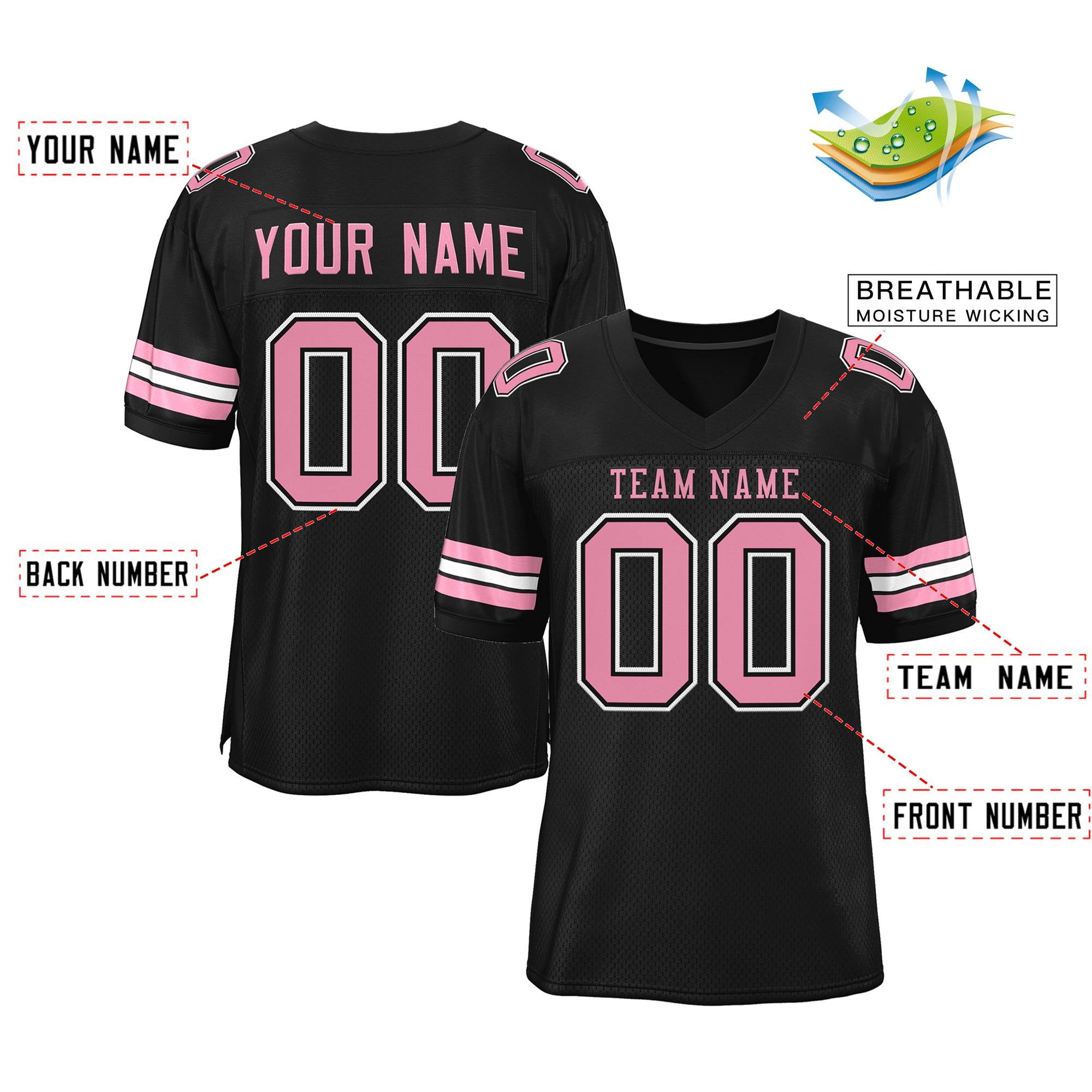 Custom  Black Pink-White Classic Style Mesh Authentic American Football Jersey| KXKSHOP