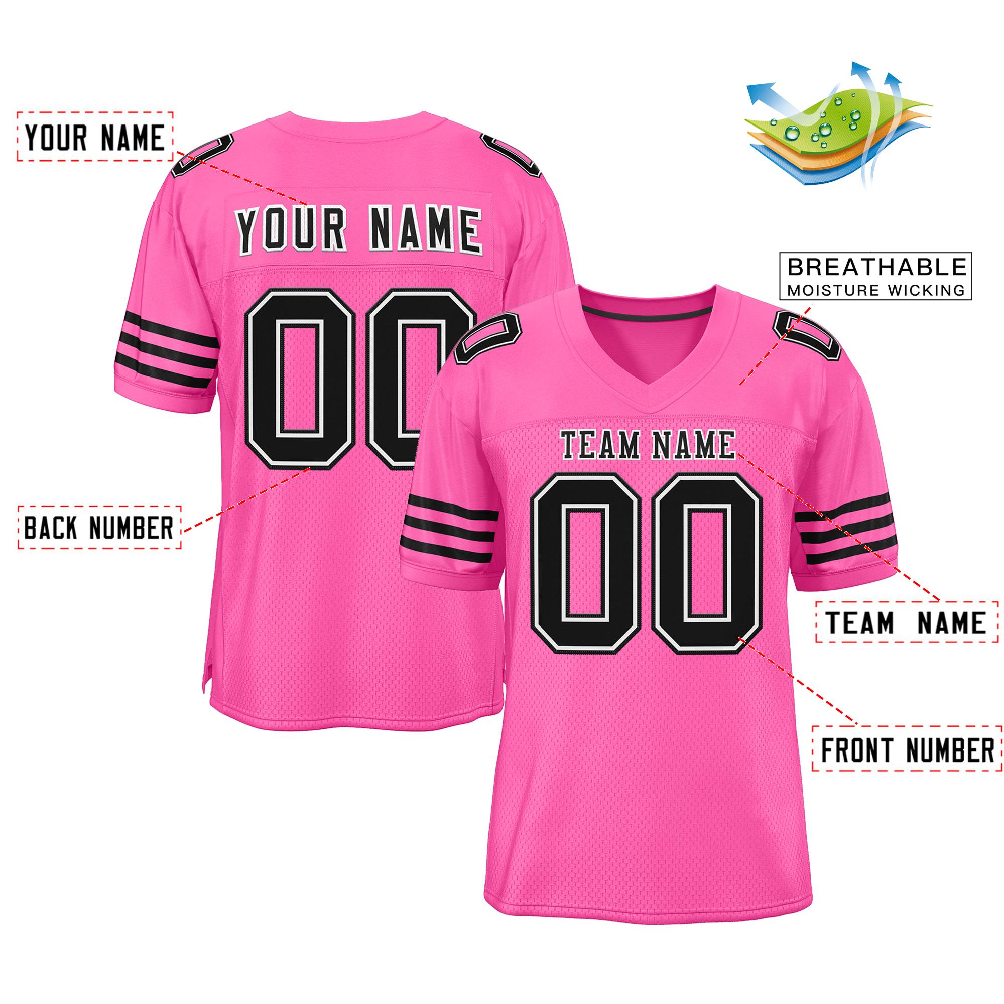 Custom Pink Black Classic Style Mesh Authentic American Football Jersey| KXKSHOP