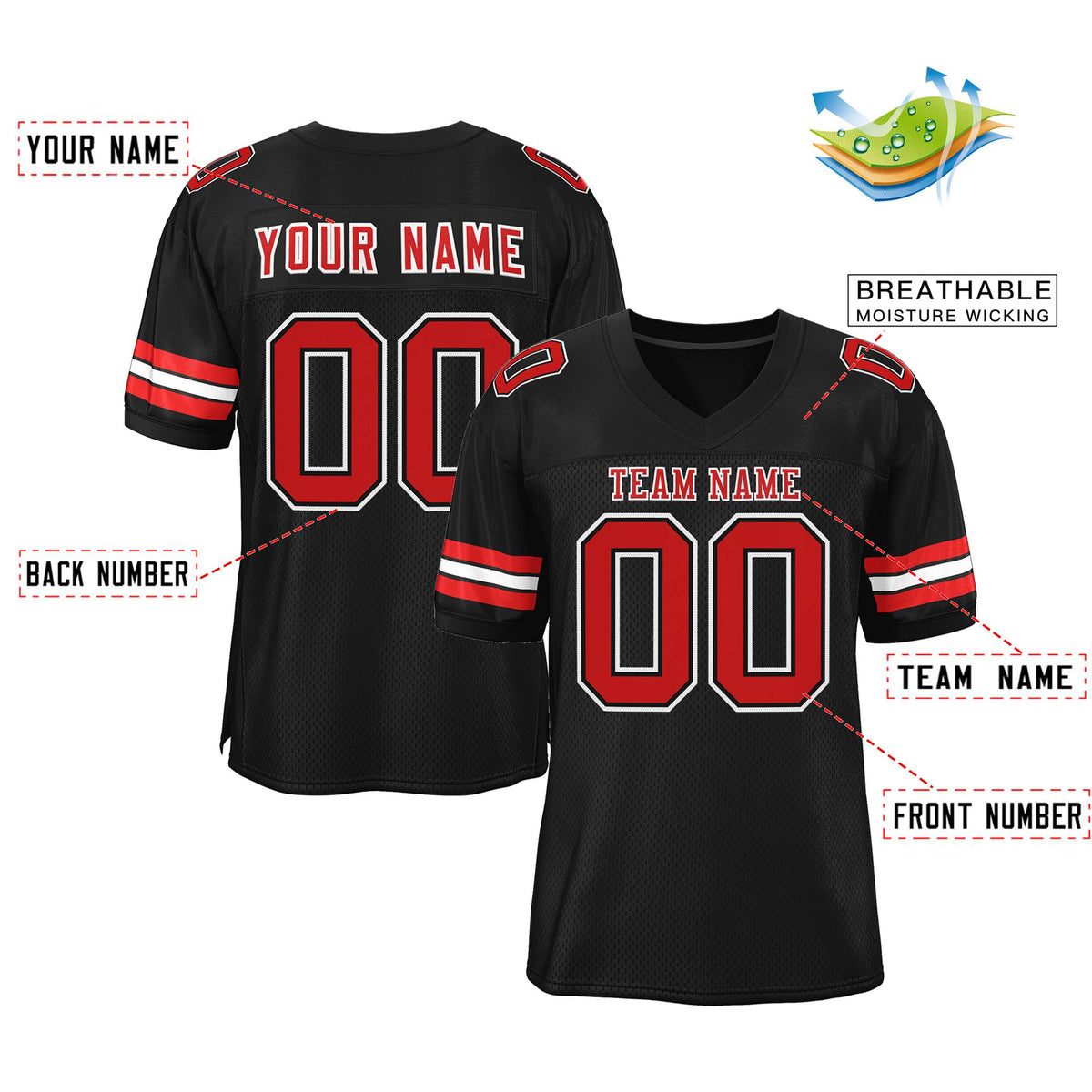 Custom Black Red-White Classic Style Mesh Authentic American Football Jersey| KXKSHOP