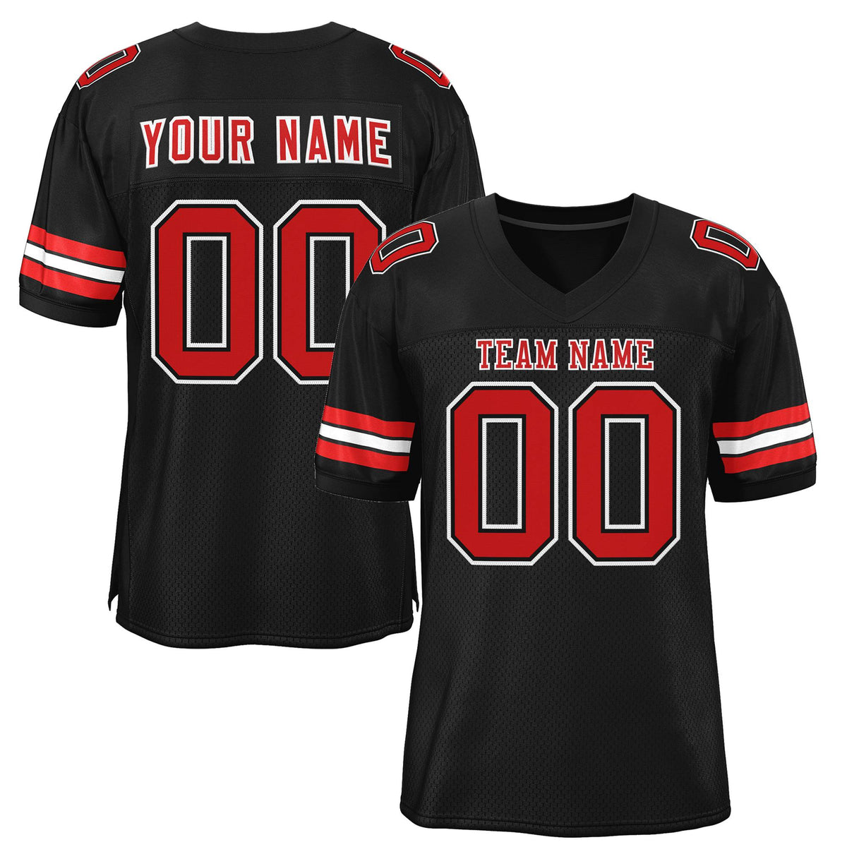 Custom Black Red-White Classic Style Mesh Authentic American Football Jersey| KXKSHOP