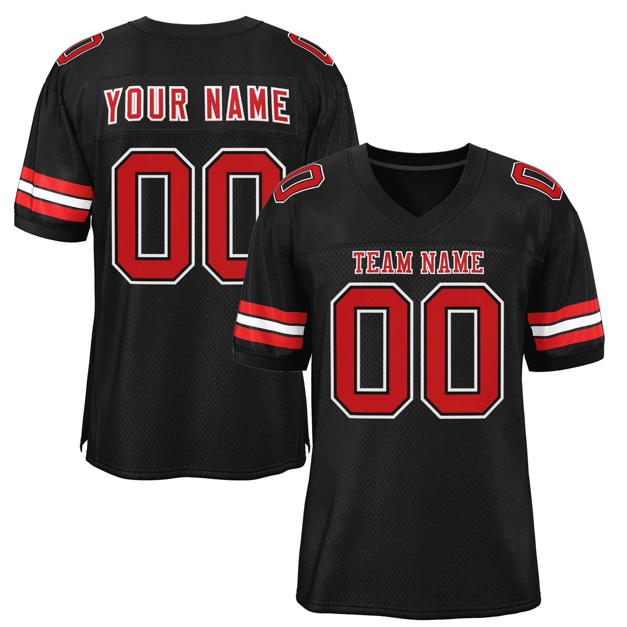 Custom Black Red-White Classic Style Mesh Authentic American Football Jersey| KXKSHOP