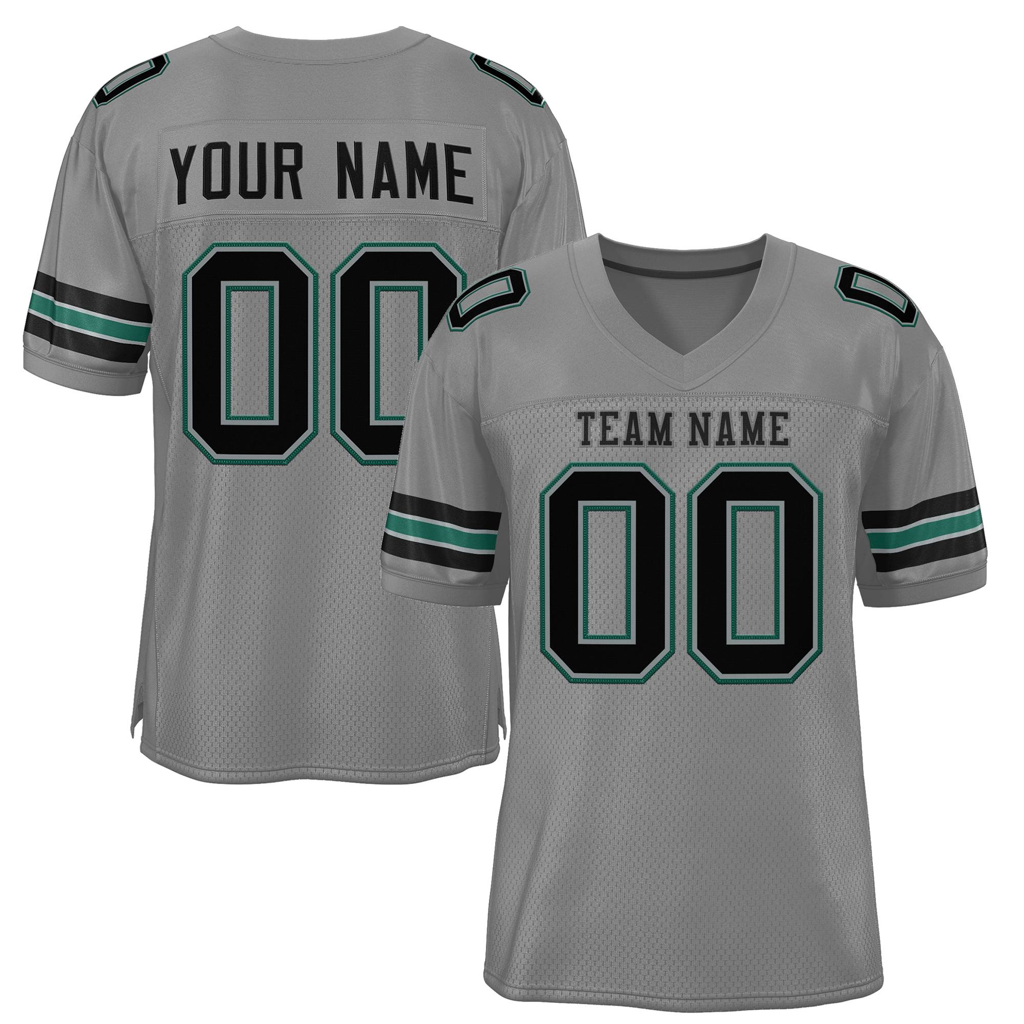 Custom Gray Black-Aqua Classic Style Mesh Authentic American Football Jersey| KXKSHOP