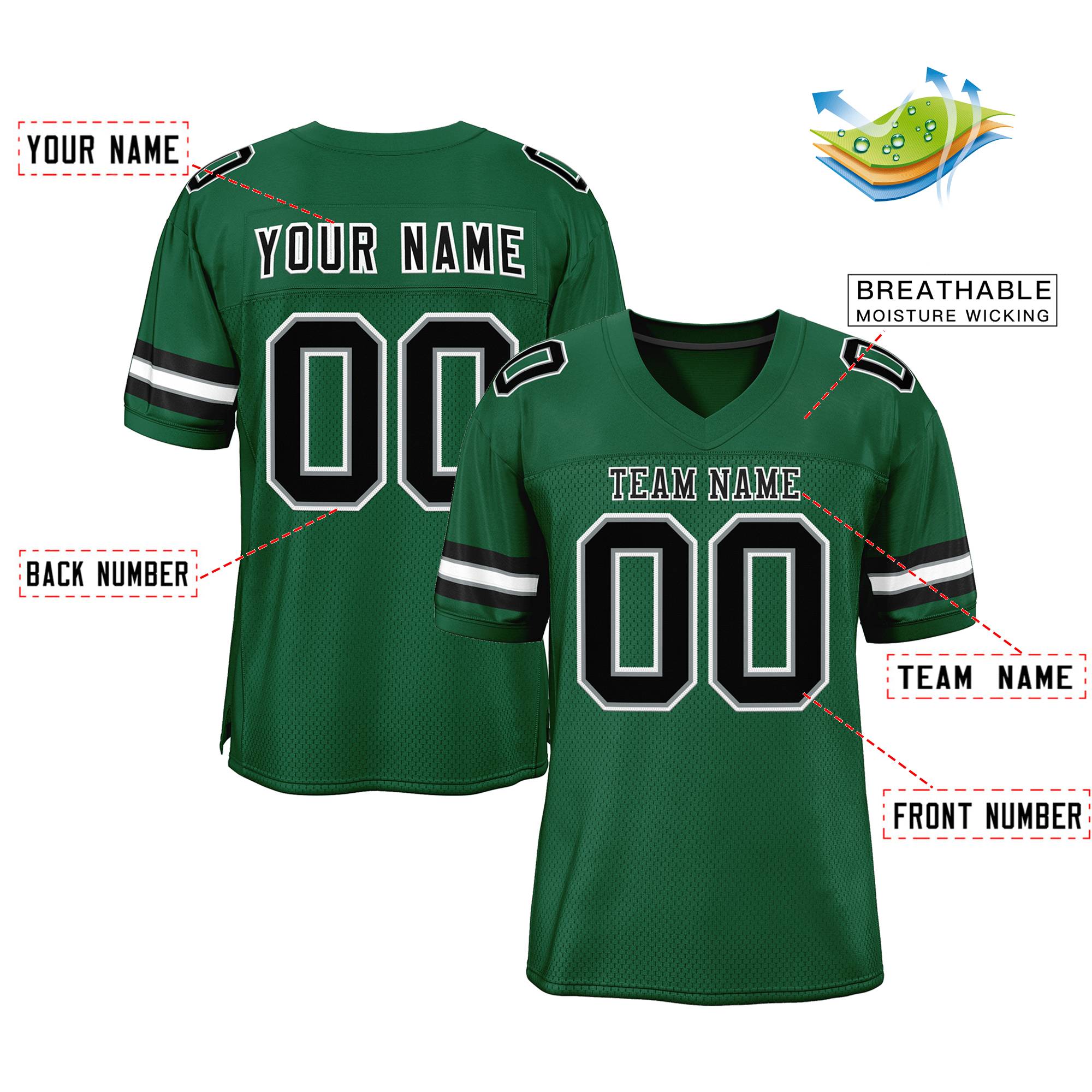 Custom Green Black-White Classic Style Mesh Authentic American Football Jersey| KXKSHOP