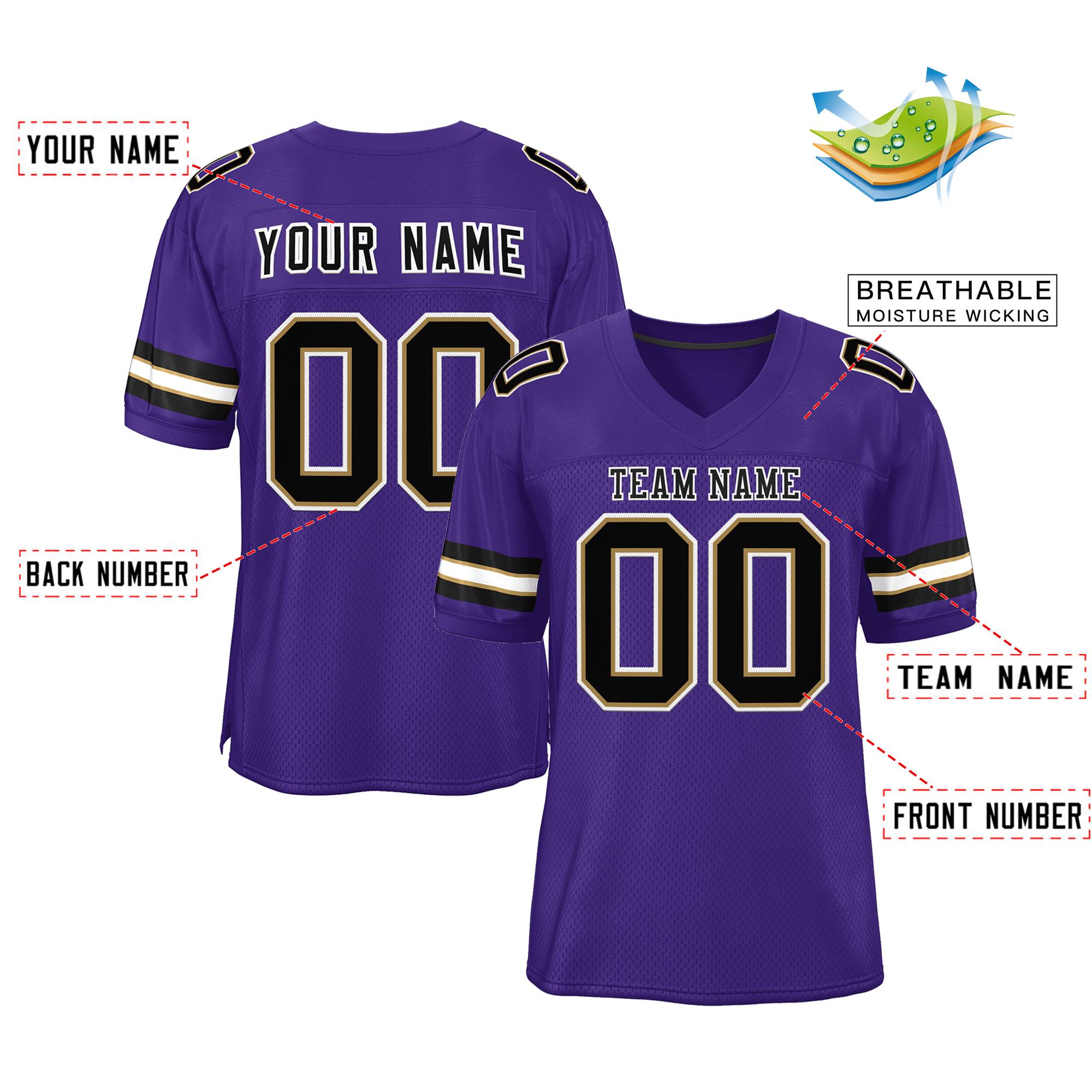 Custom Purple Black-White Classic Style Mesh Authentic American Football Jersey| KXKSHOP