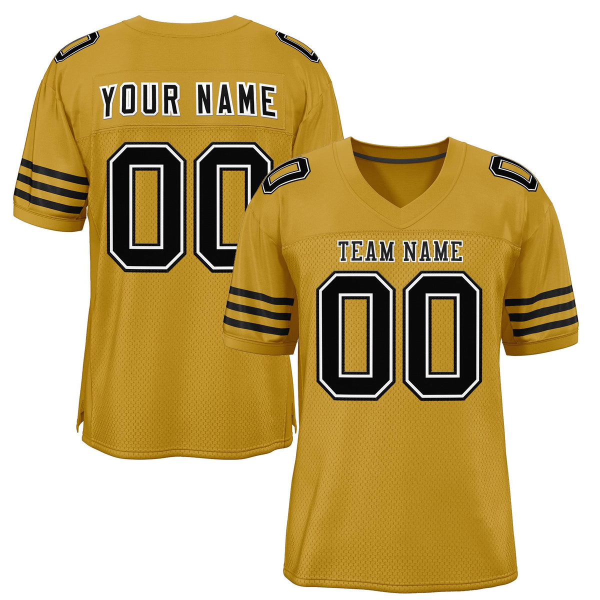 Custom Old Gold Black-Black Classic Style Mesh Authentic American Football Jersey| KXKSHOP