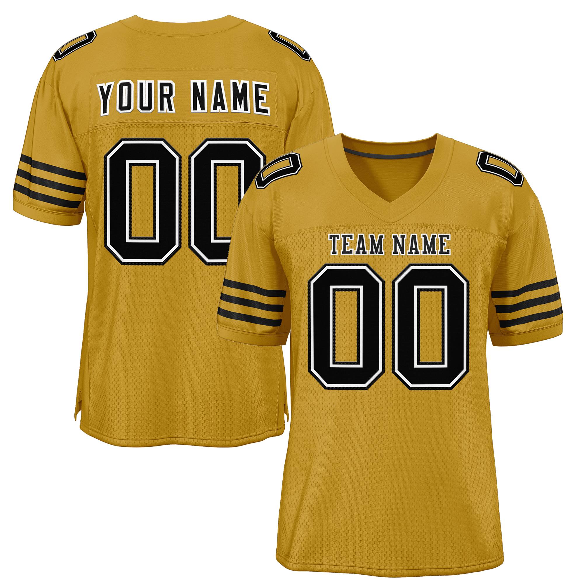 Custom Old Gold Black-Black Classic Style Mesh Authentic American Football Jersey| KXKSHOP