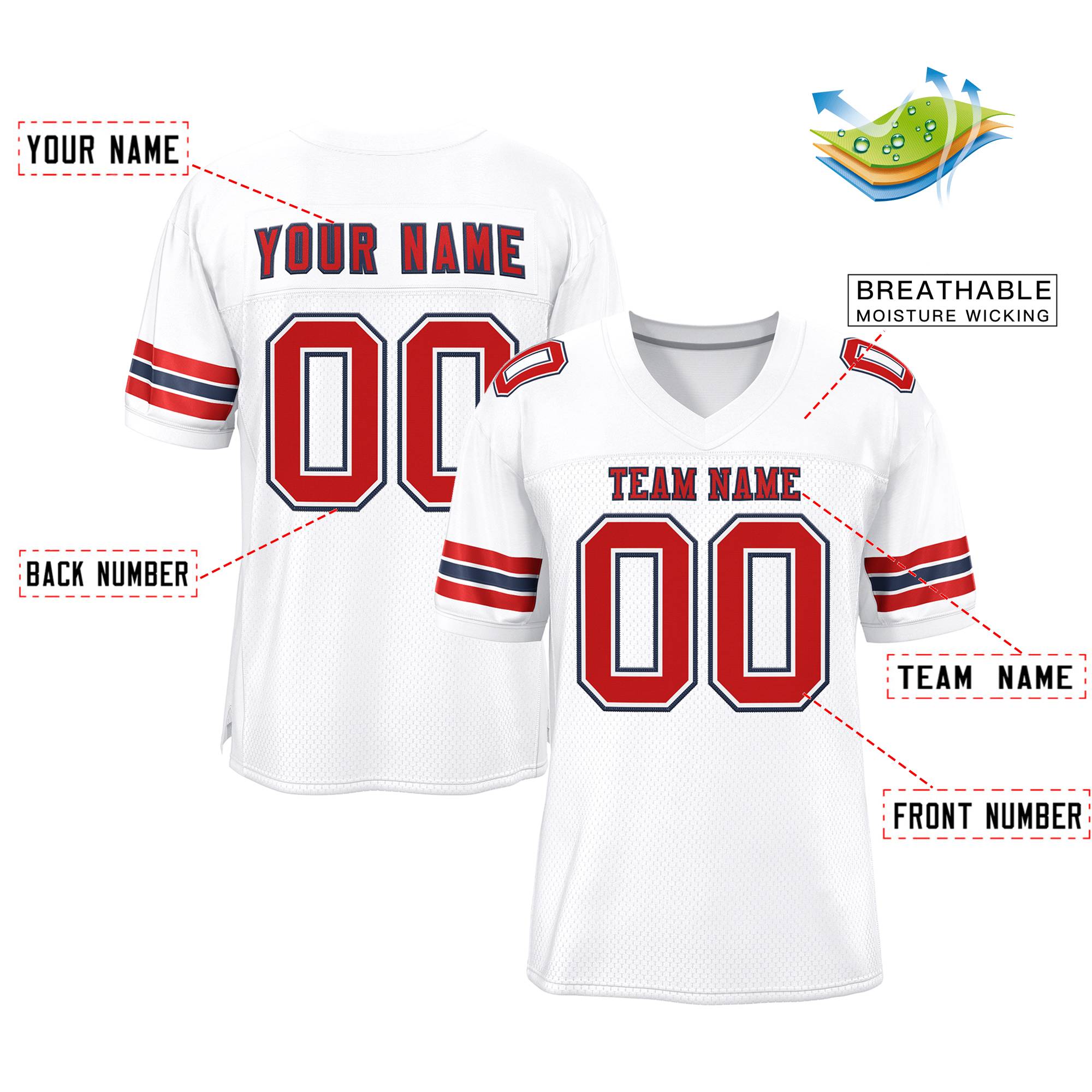 Custom White Scarlet-Navy Classic Style Mesh Authentic American Football Jersey| KXKSHOP