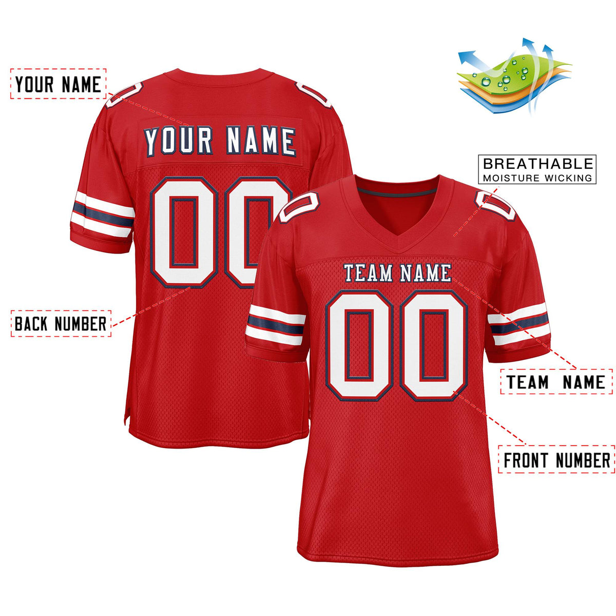 Custom Scarlet White-Navy Classic Style Mesh Authentic American Football Jersey| KXKSHOP