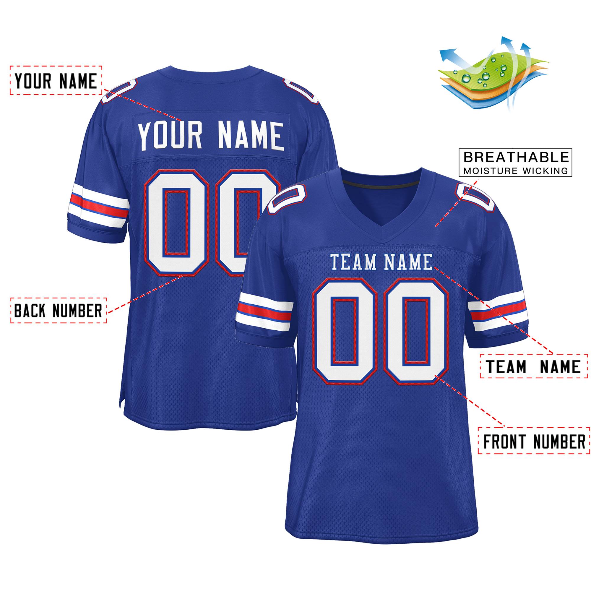 Custom Royal White-Red Classic Style Mesh Authentic American Football Jersey| KXKSHOP
