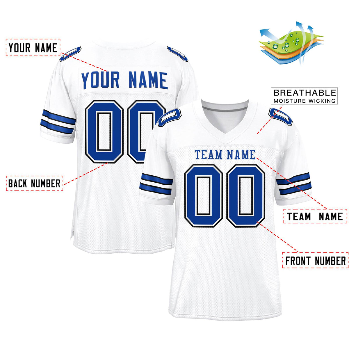Custom White Royal-Black Classic Style Mesh Authentic American Football Jersey| KXKSHOP