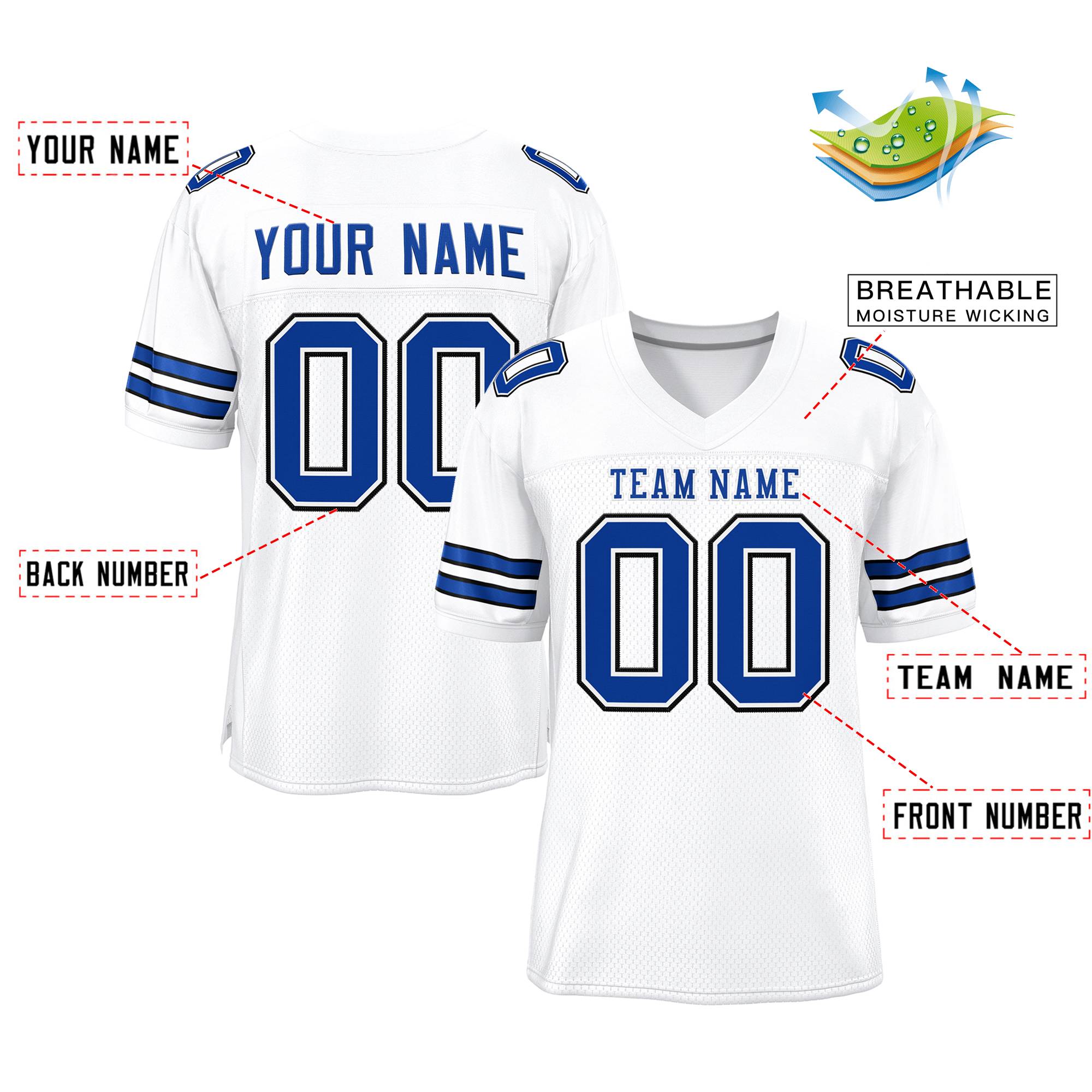 Custom White Royal-Black Classic Style Mesh Authentic American Football Jersey| KXKSHOP