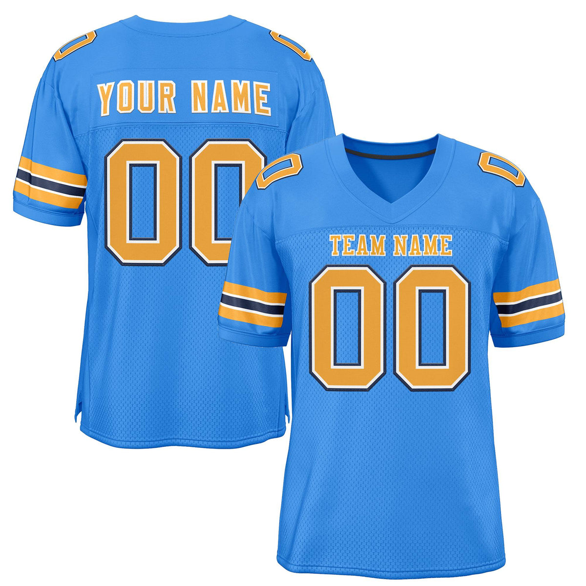 Custom Powder Blue Gold-Navy Classic Style Mesh Authentic American Football Jersey| KXKSHOP