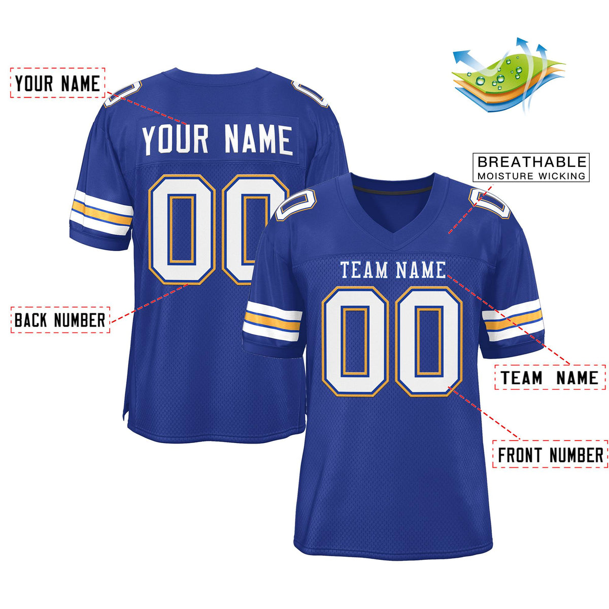Custom Royal White-Gold Classic Style Mesh Authentic American Football Jersey| KXKSHOP