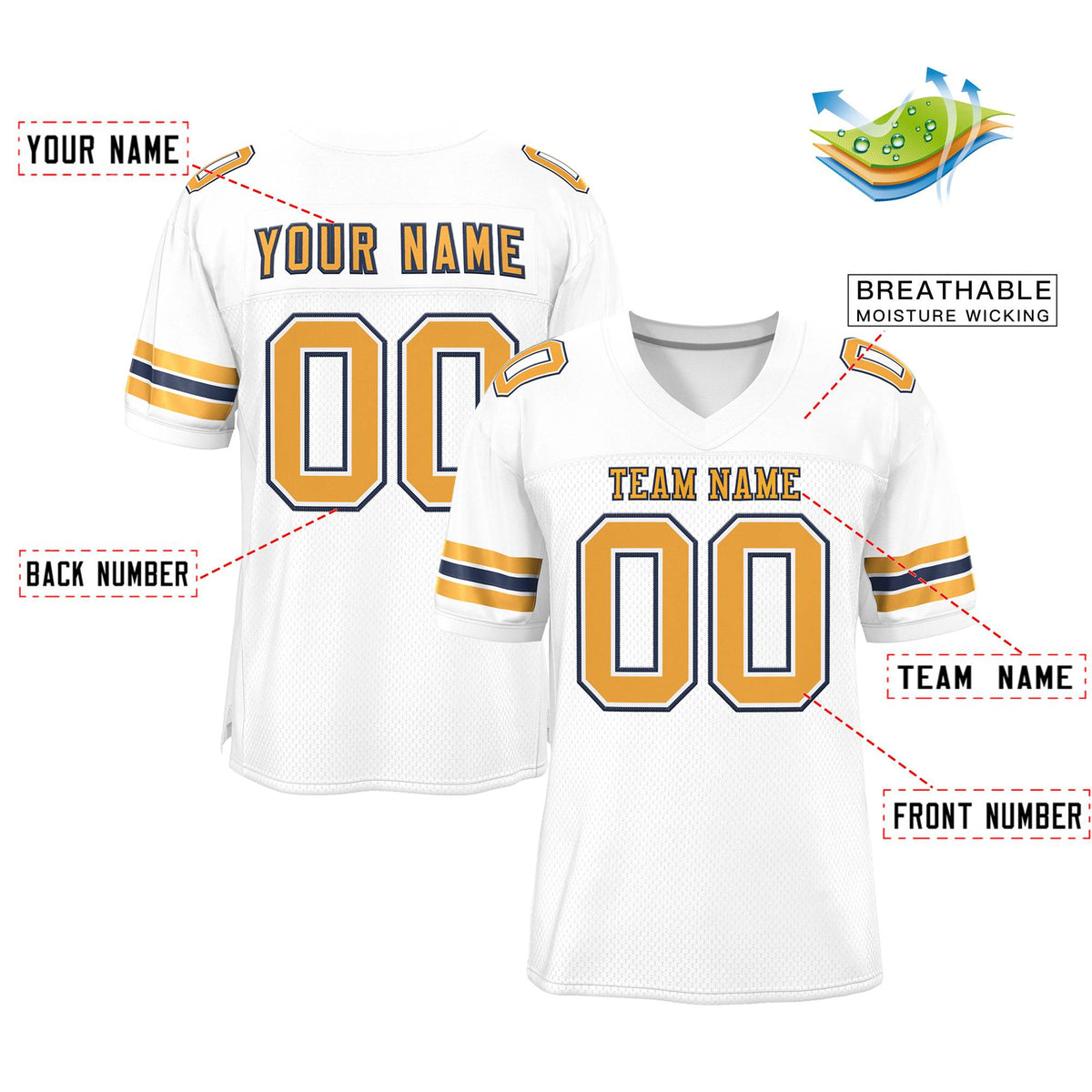 Custom White Old Gold-Navy Classic Style Mesh Authentic American Football Jersey| KXKSHOP