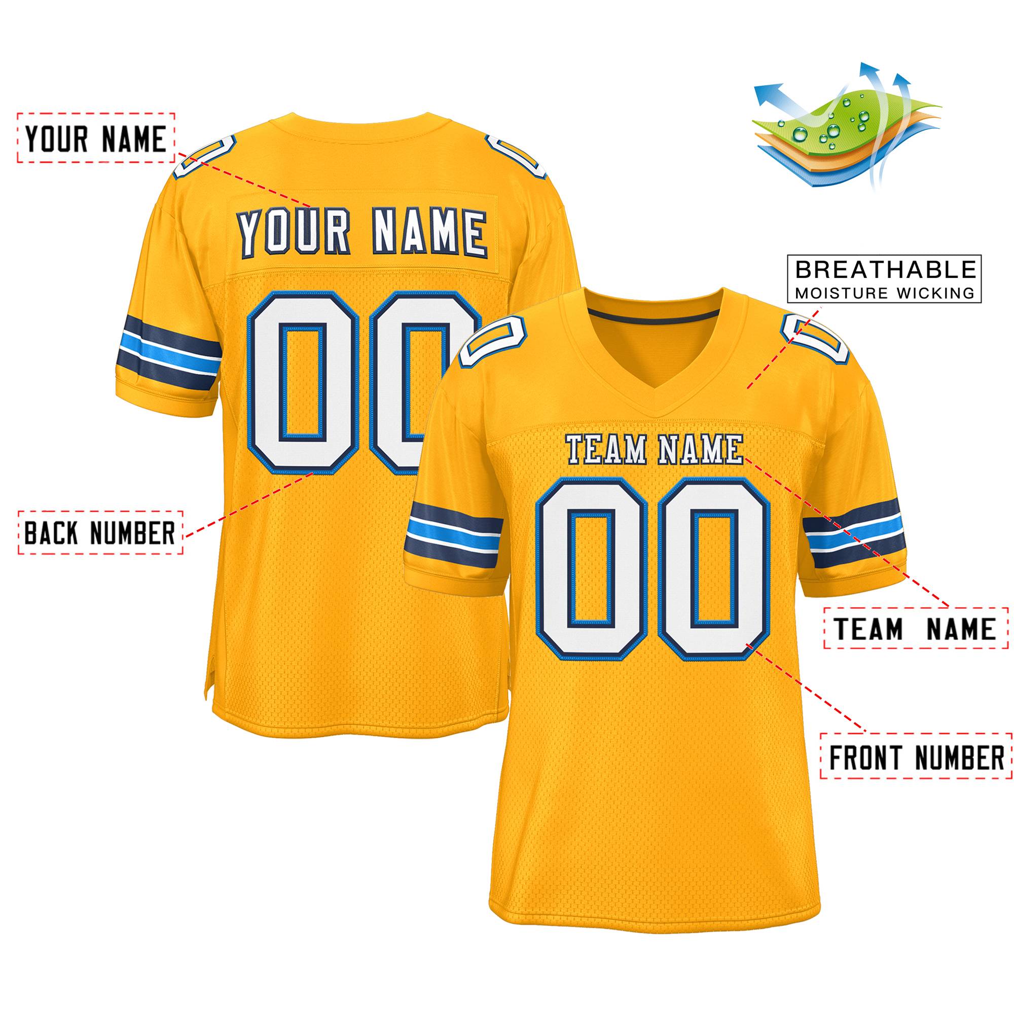 Custom Gold White-Panther Blue Classic Style Mesh Authentic American Football Jersey| KXKSHOP