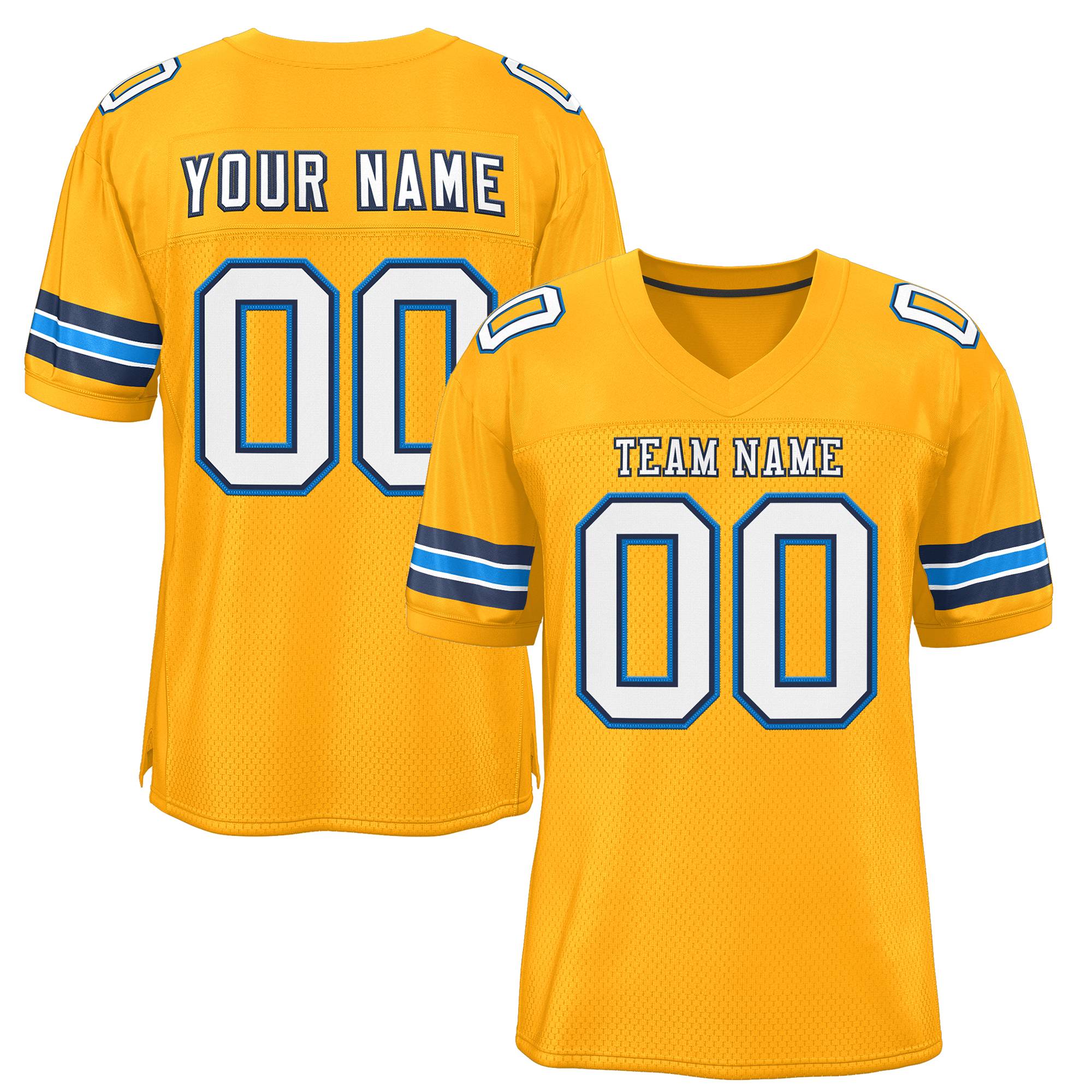Custom Gold White-Panther Blue Classic Style Mesh Authentic American Football Jersey| KXKSHOP