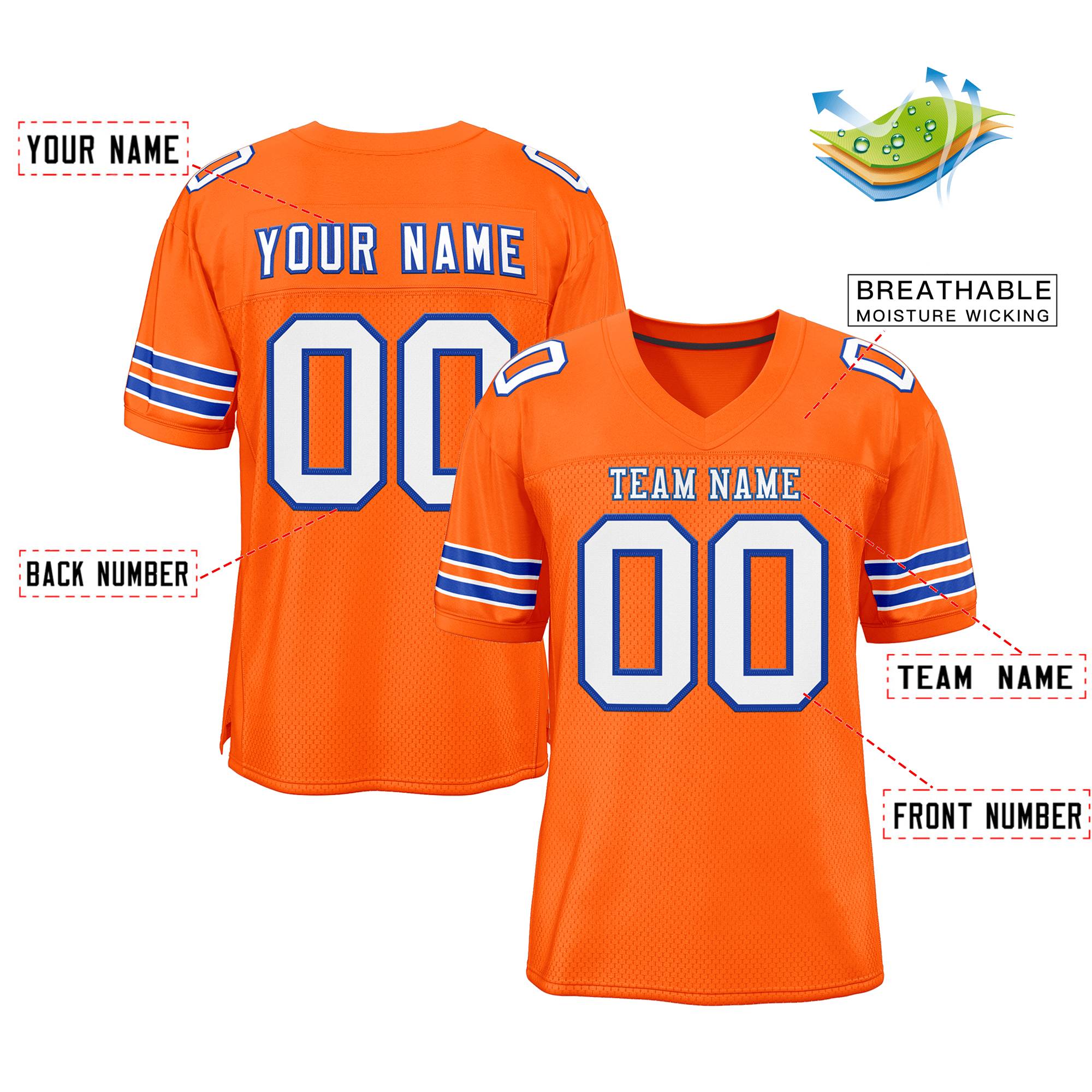 Custom Orange White-Panther Blue Classic Style Mesh Authentic American Football Jersey| KXKSHOP