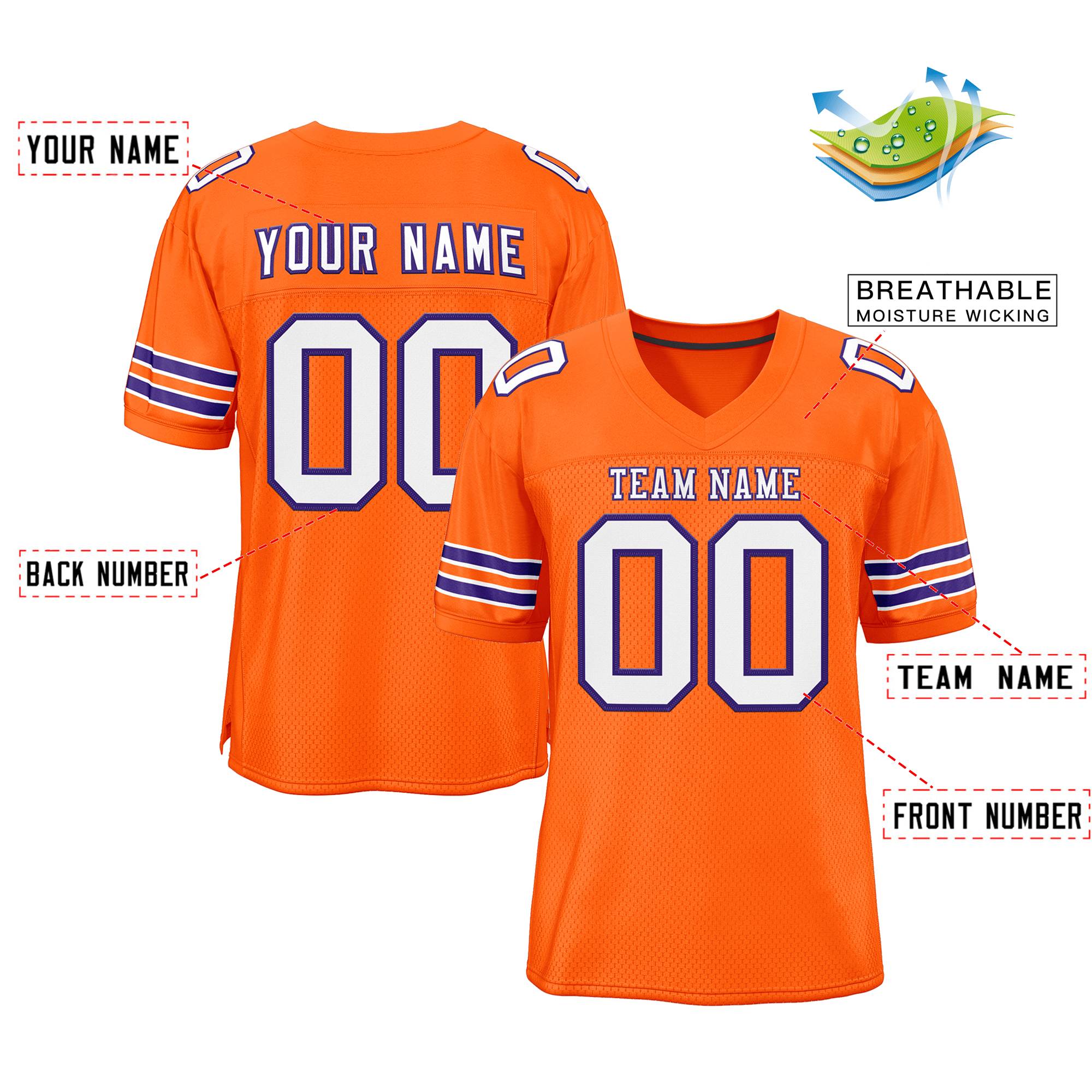 Custom Orange White-Purple Classic Style Mesh Authentic American Football Jersey| KXKSHOP