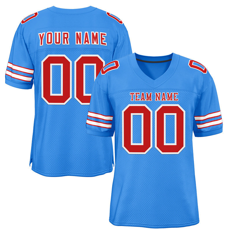 Custom Powder Blue Scarlet-White Classic Style Mesh Authentic American Football Jersey| KXKSHOP