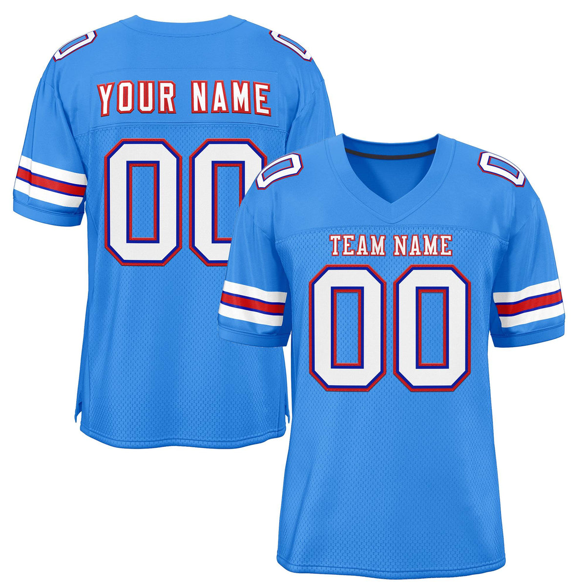 Custom Powder Blue White-Red Classic Style Mesh Authentic American Football Jersey| KXKSHOP