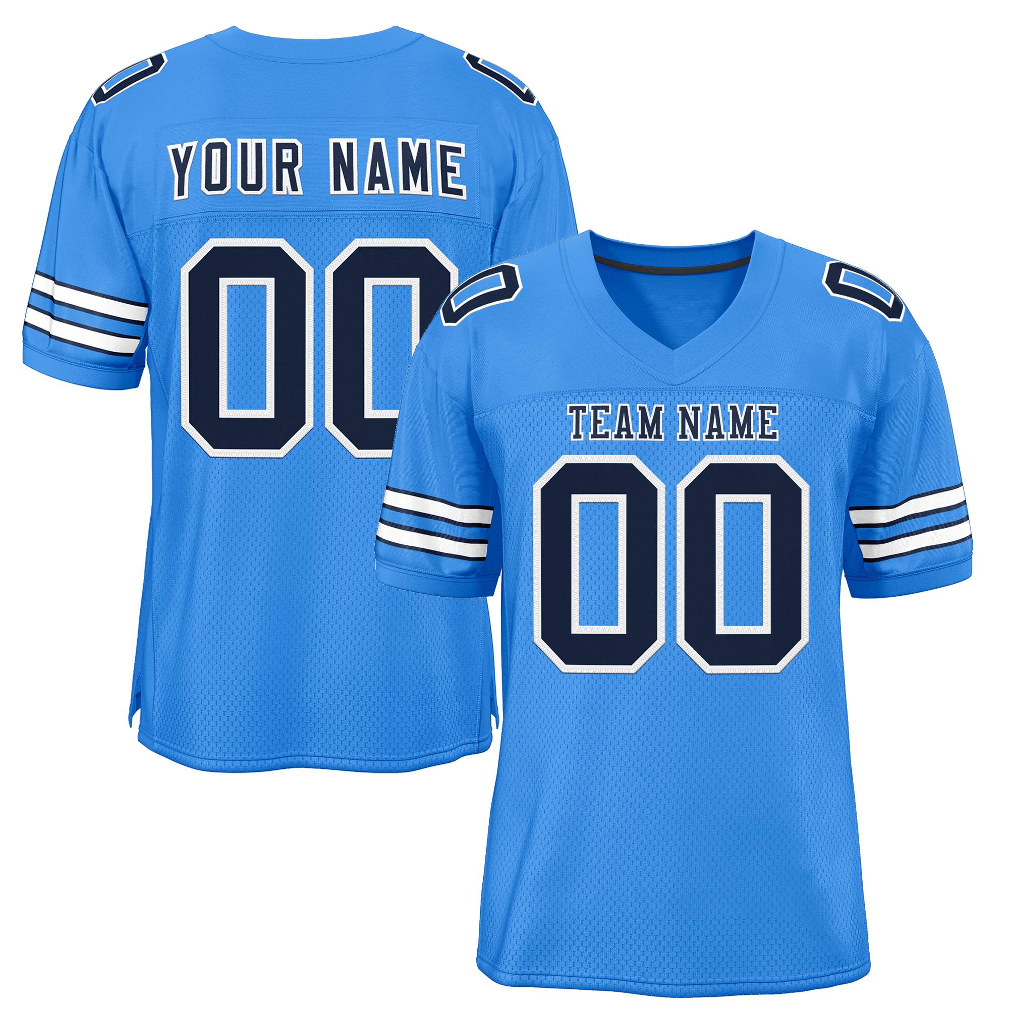 Custom Powder Blue Navy-White Classic Style Mesh Authentic American Football Jersey| KXKSHOP