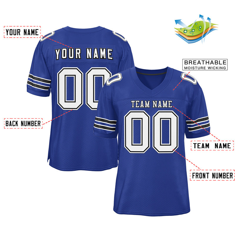 Custom Royal White-Black Classic Style Mesh Authentic American Football Jersey| KXKSHOP