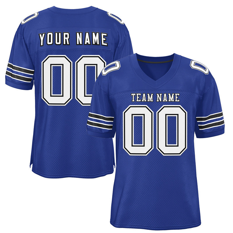 Custom Royal White-Black Classic Style Mesh Authentic American Football Jersey| KXKSHOP