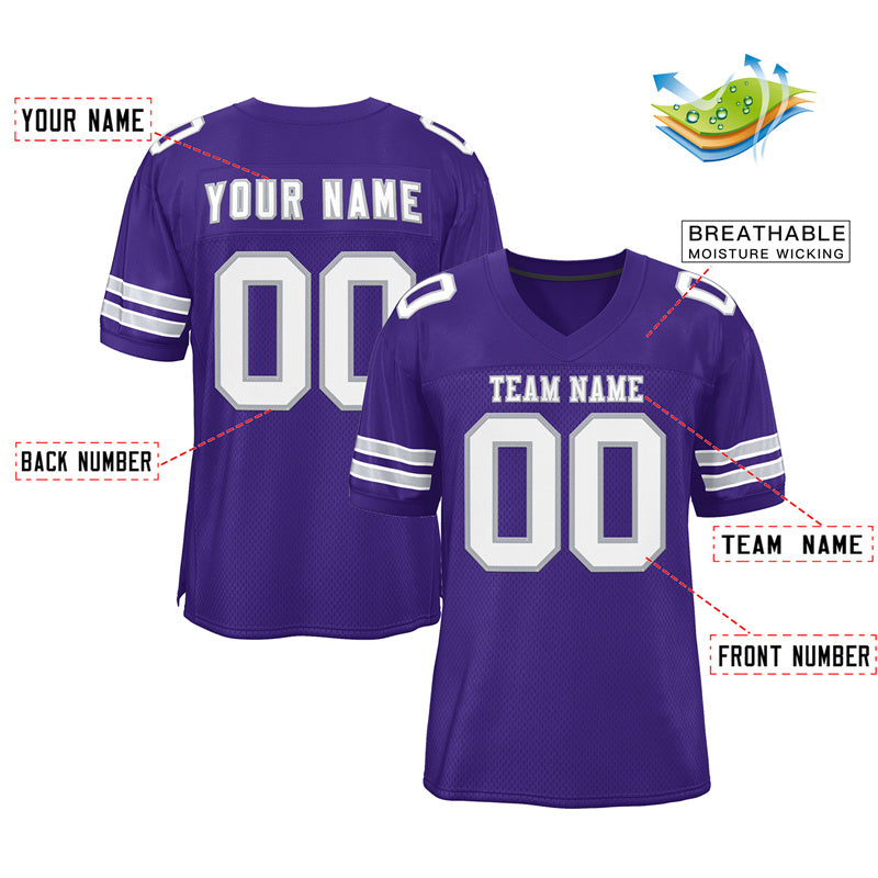 Custom Purple White-Silver Classic Style Mesh Authentic American Football Jersey| KXKSHOP