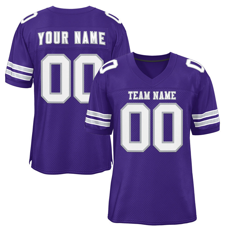 Custom Purple White-Silver Classic Style Mesh Authentic American Football Jersey| KXKSHOP