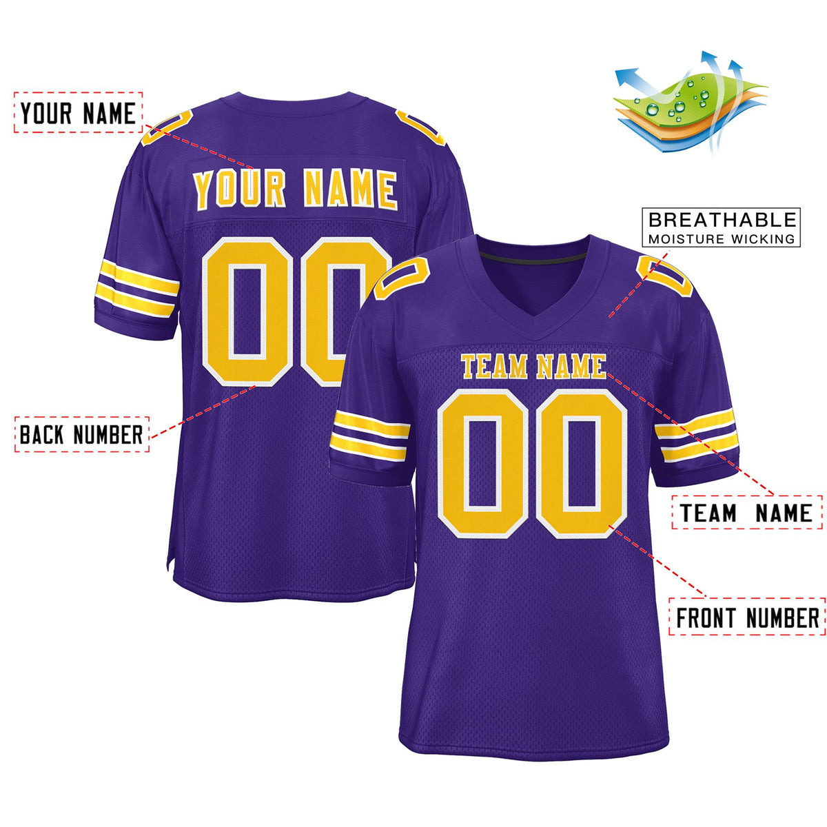 Custom Purple Gold-White Classic Style Mesh Authentic American Football Jersey| KXKSHOP